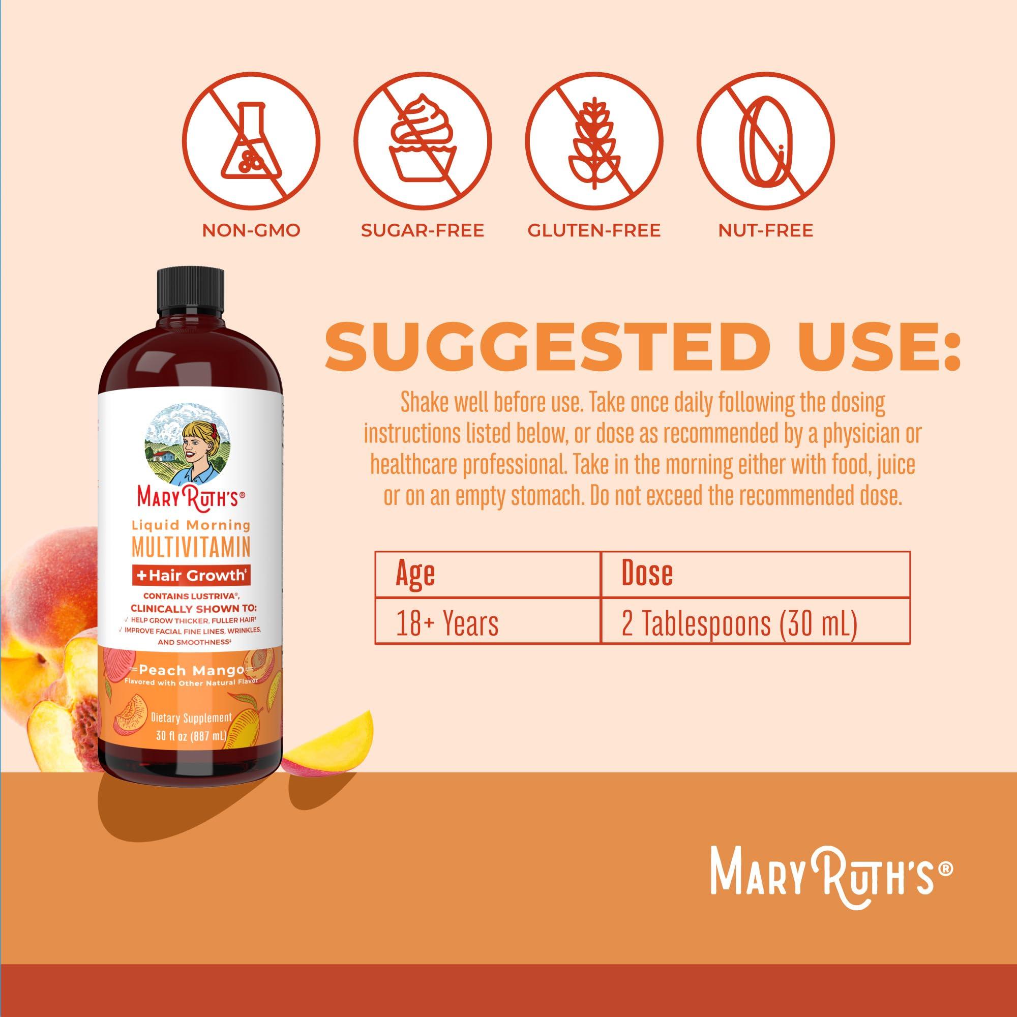 MaryRuth Organics MaryRuth Organics Liquid Multivitamin + Lustriva Hair Growth for Women| Biotin 10000mcg | Vitamin B & D | Clinically Tested for Thicker Hair, Wrinkles, Fine Lines, Skin Care | Ages 18+ | 30 Fl Oz