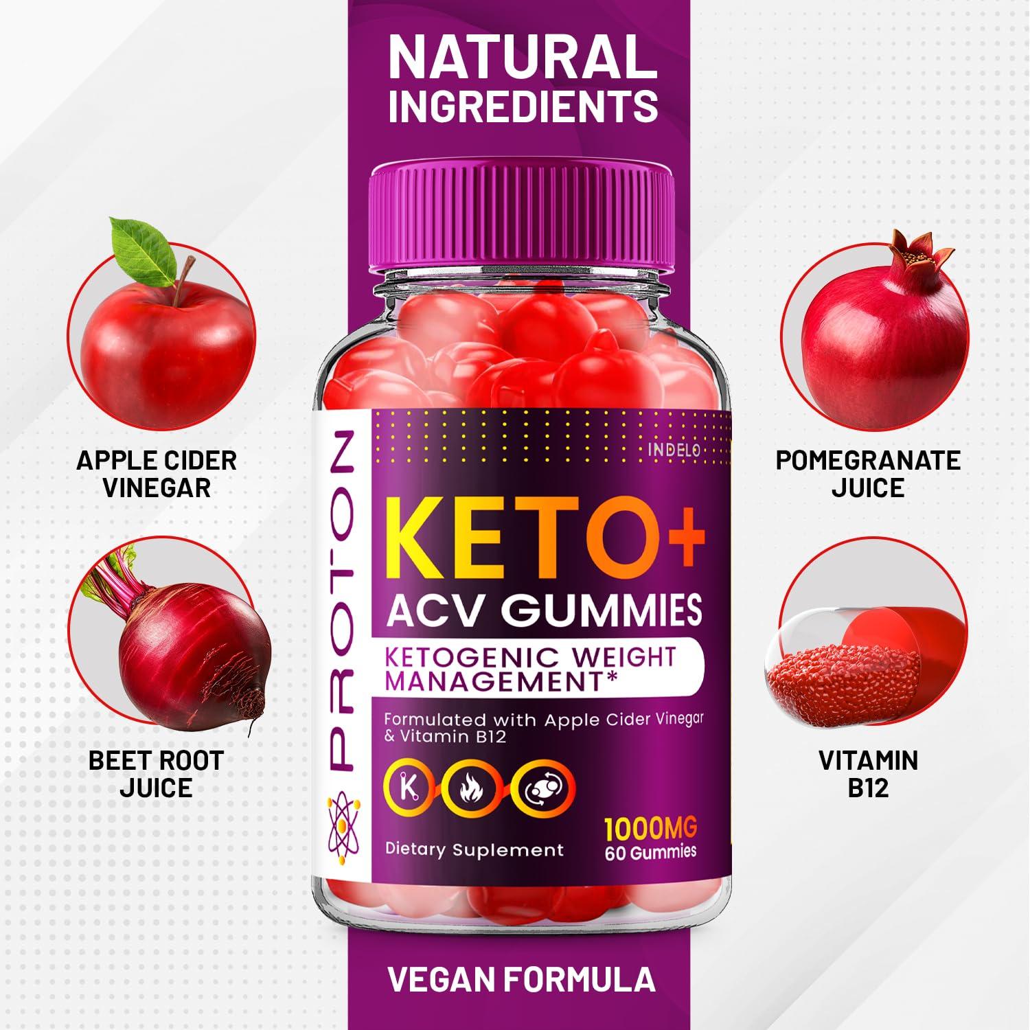 Indelo (3 Pack) Proton Keto ACV Gummies Advanced, Proton Keto + ACV Gummies 1000mg, Protein Keto + ACV Apple Cider Vinegar Gummy Proton Gummies Reviews, Proton Keto+ACV Vitamin B12 (180 Gummies)