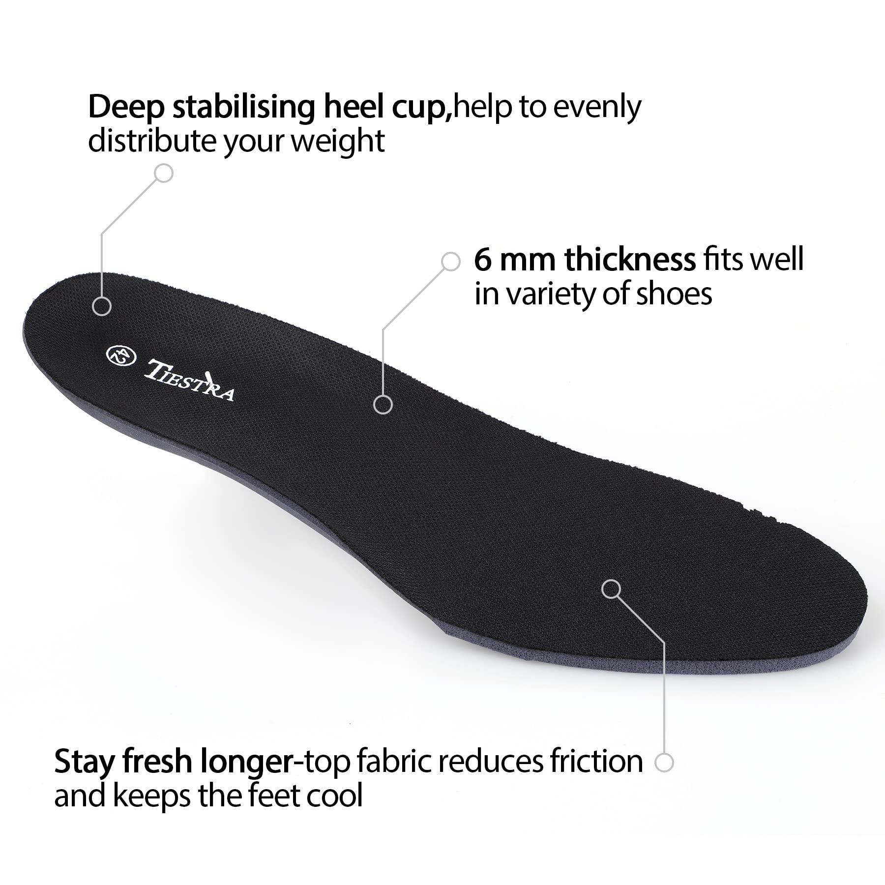 TIESTRA 2 Pair-Insoles for Mens Memory Foam Shoe Inserts,Replacement Insoles for Work Boot Running Shoes-Shock Absorption and Cushion for Feet Relief,Comfort Inner Soles for Everyday Use Black 42EU/US9