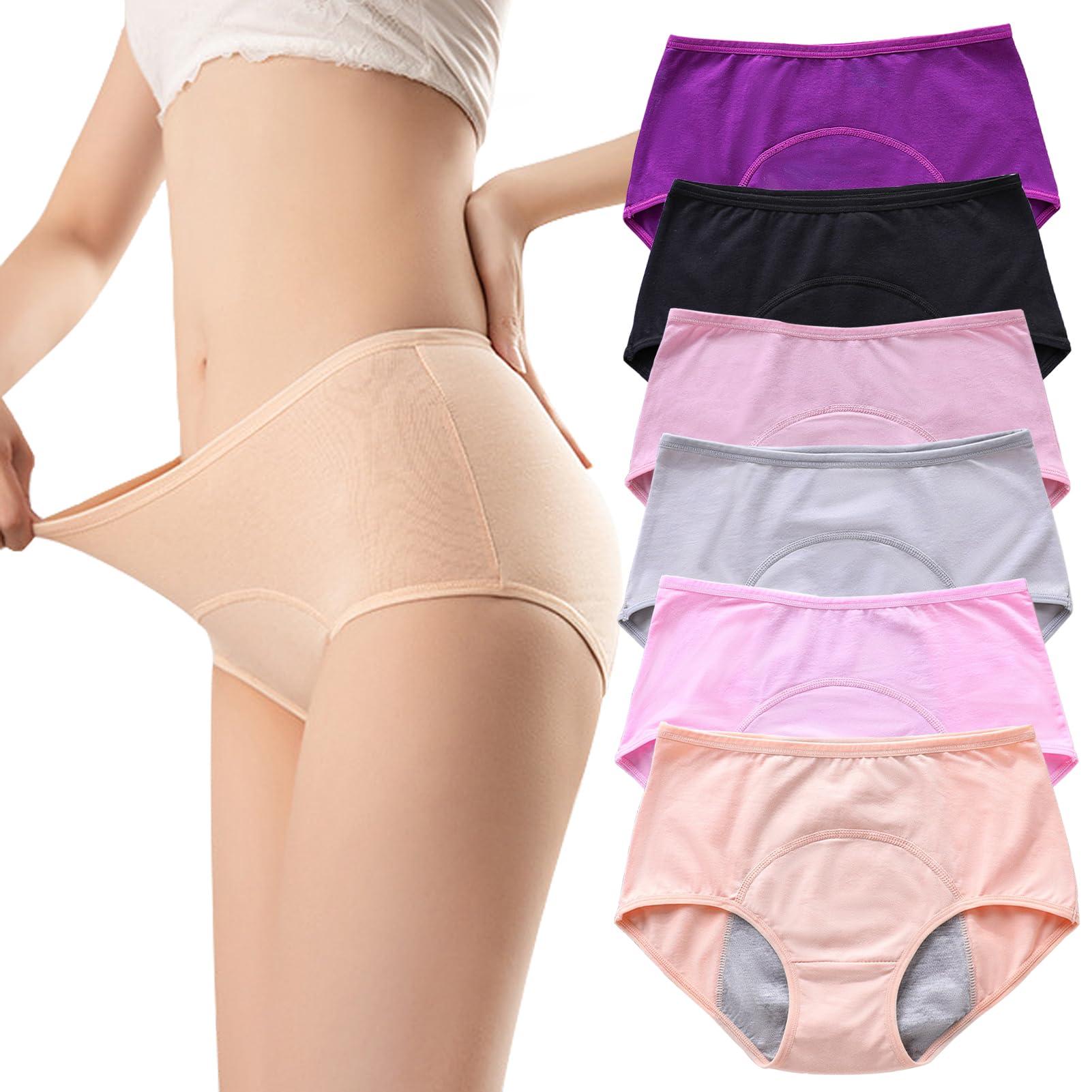 ZJHTK ZJHTK Incontinence Underwear for Women, Plus Size Incontinence Panties for Girls, Plus Size Cotton Briefs, 6Pcs,Multi colored,XS