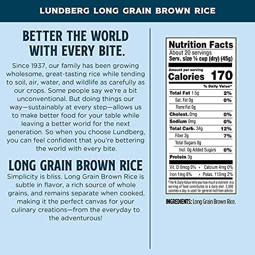 Lundberg Lundberg Family Farms - Brown Long Grain Rice, Rich & Nutty, Firm Texture When Cooked, 100% Whole Grain, High in Fiber, Vitamins & Minerals, Pantry Staple, Gluten-Free, Non-GMO, Vegan, Kosher (32 oz)