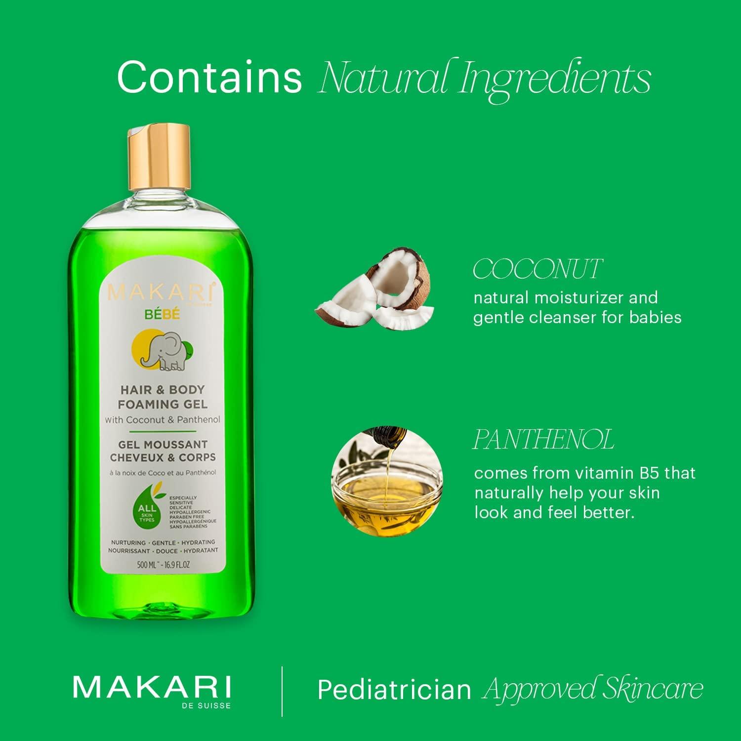 MAKARI Makari Baby Hair and Body Foaming Gel for Sensitive and Delicate Skin, Hypoallergenic and Paraben-Free Baby Body Wash and Shampoo with Nourishing Coconut Oil & Panthenol