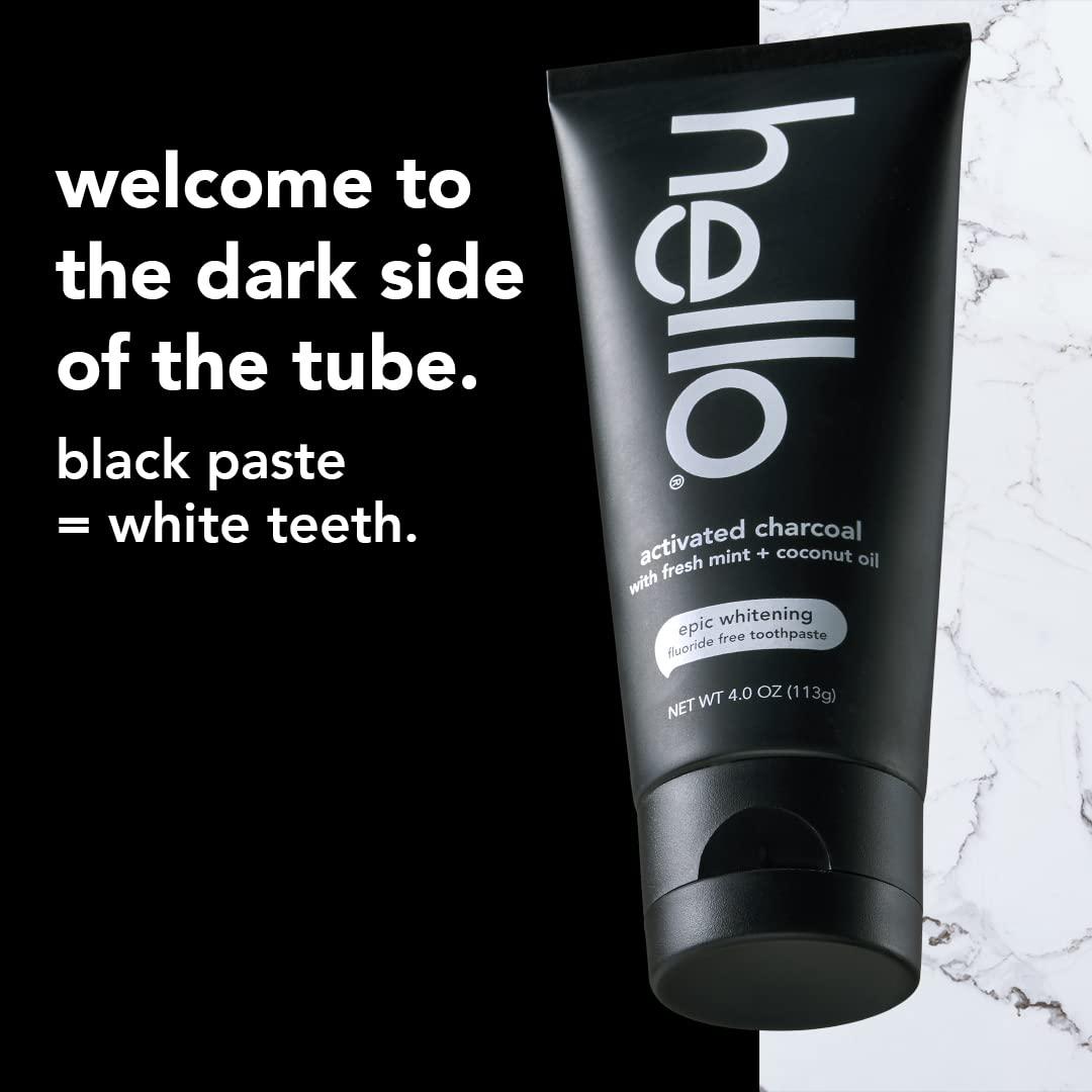 hello Hello Activated Charcoal Toothpaste, Fluoride Free with Activated Charcoal & Antiplaque Toothpaste, Fluoride Free for Teeth Whitening