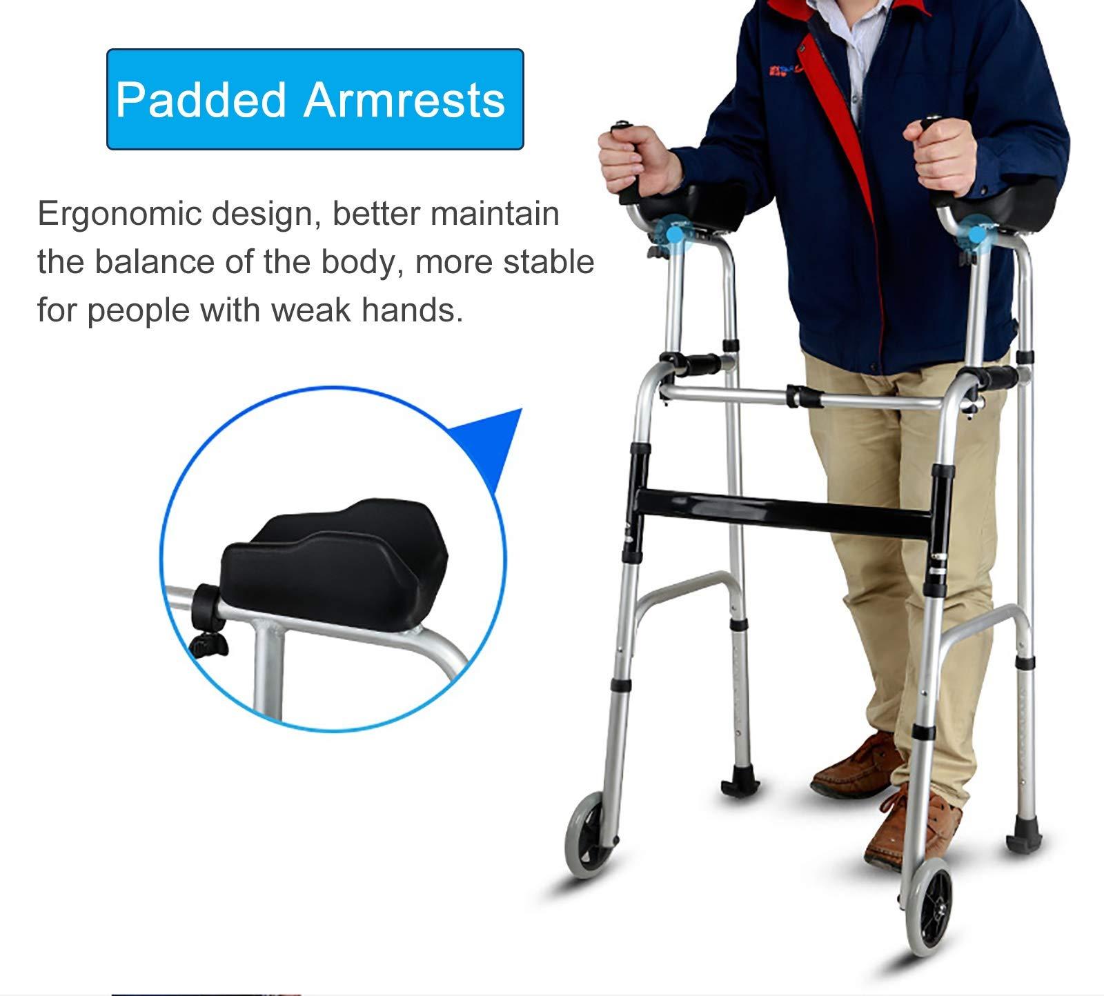 WRRQCVAL Stand Upright Walker with Padded Armrests, Heavy Duty Walker with Seat & 4 Wheels, for Seniors/Tall People, Adjustable Height Decoration