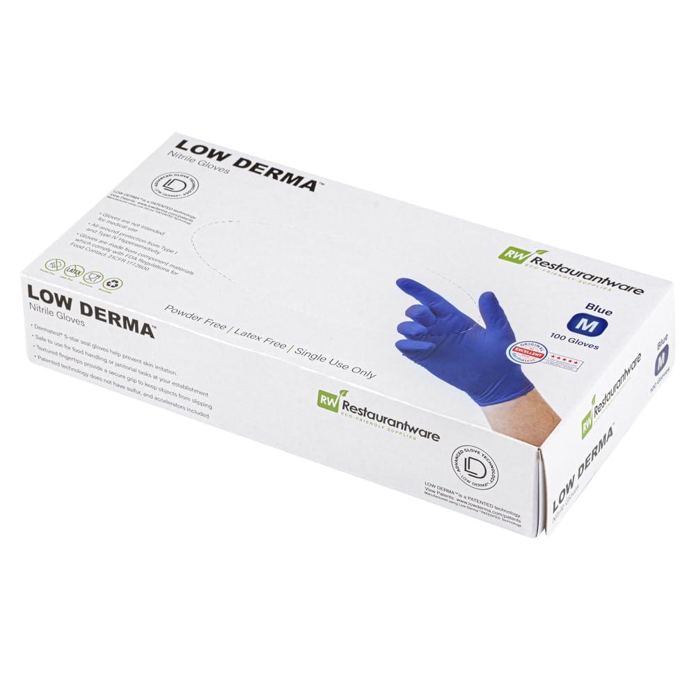 Restaurantware Restaurantware LOW DERMA Medium Nitrile Gloves 1000 Disposable Hypoallergenic Gloves - FDA Compliant No Powder And No Latex Blue Non-Sterile Gloves Low Dermatitis Potential