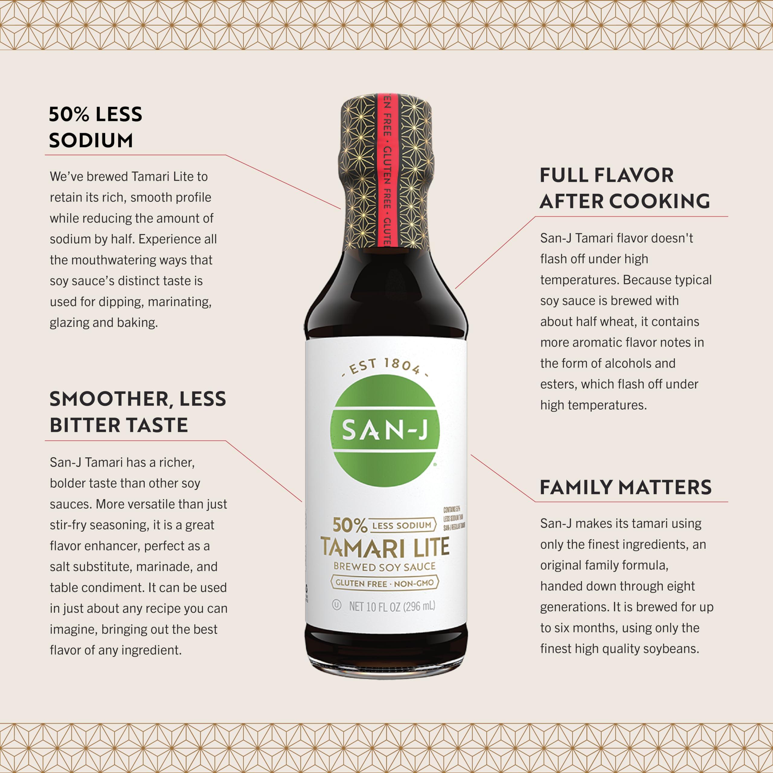 San-J San-J - Gluten Free Tamari Lite Soy Sauce with 50% Less Sodium - Made with 100% Soy - Specially Brewed - 20 oz. Bottles - 2 Pack