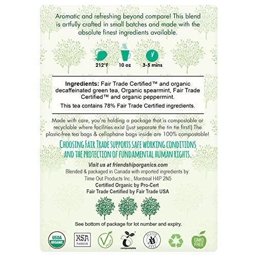 Friendship Organics Friendship Organics Decaf Green Mint Tea Bags, Organic and Fair Trade 44 Count (Pack of 2)