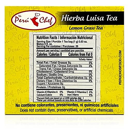 Peruchef Peruchef Te Hierba Luisa 20 Sobres Filtrantes | 20 Tea Bags of Lemon Grass from Peru 3 Pack