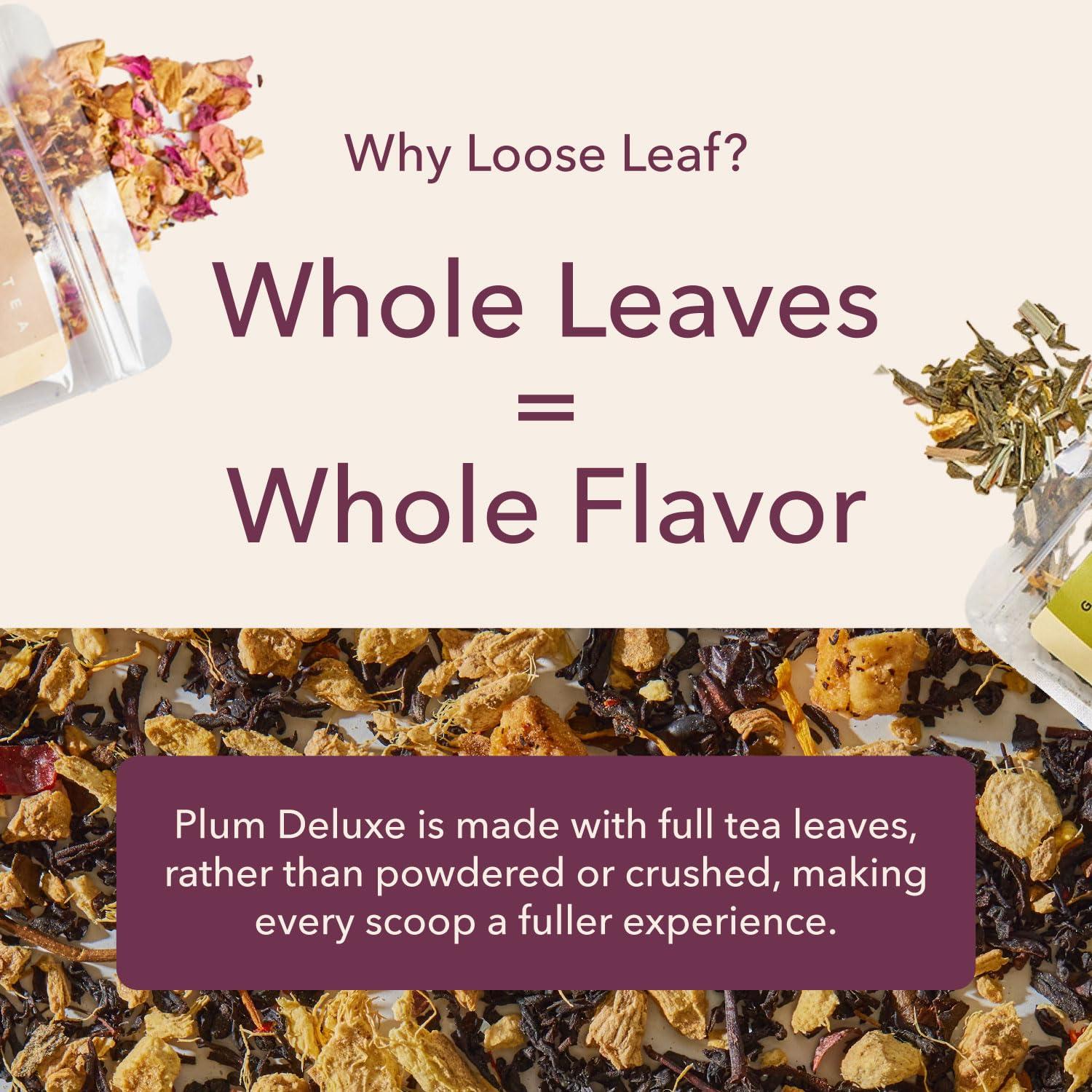 Plum Deluxe Plum Deluxe Variety Pack - Premium Loose Leaf Tea Sampler with Caffeine, Creme Brulee Earl Grey, Citrus Mint Green, Peaches & Cream Oolong, Pecan Black & Floral Black