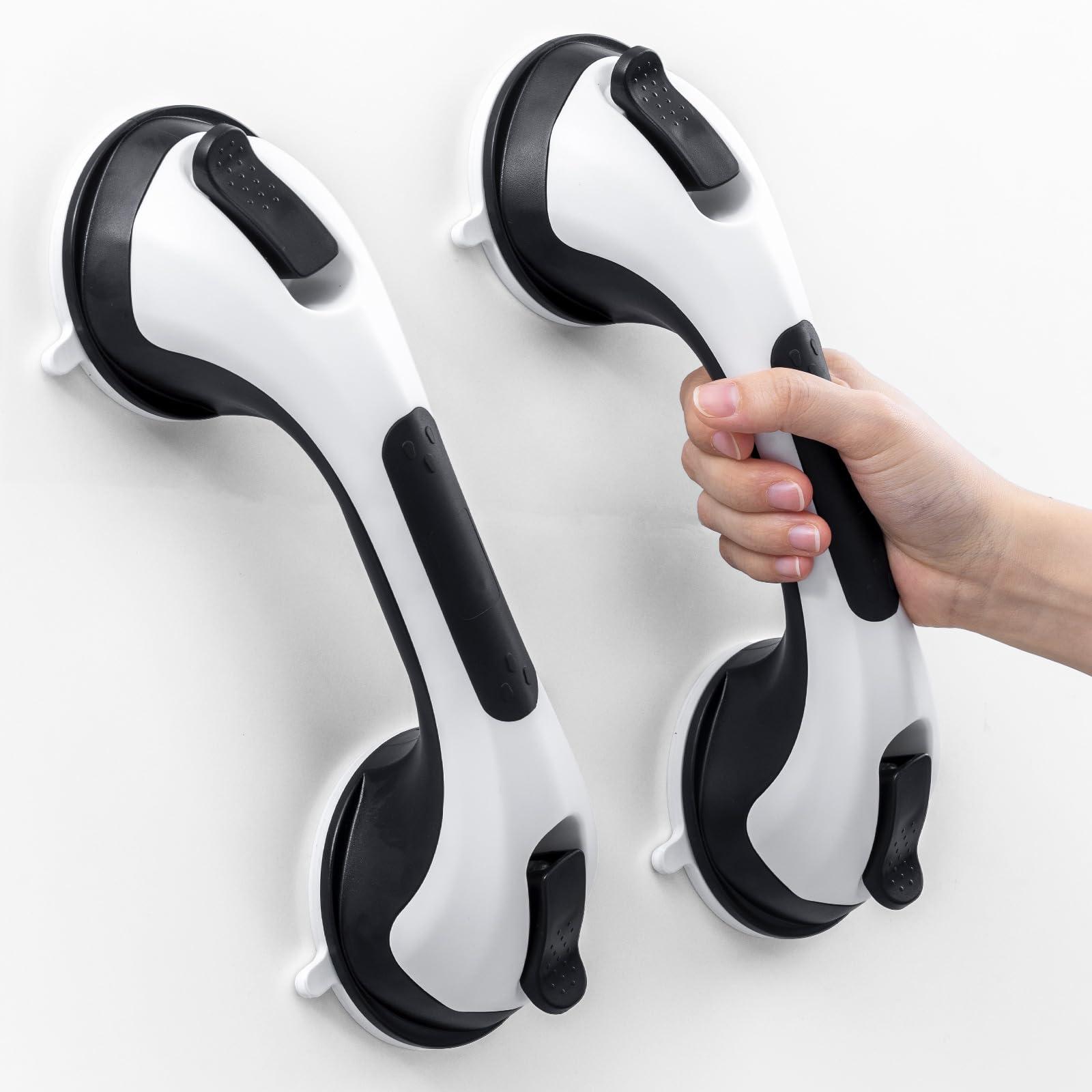 LEVERLOC LEVERLOC Grab Bars for Bathtubs and Showers 2 Pack Suction Grab Bar, Heavy Duty 12 Inch Shower Handle Removable Handrails for Seniors and Elderly, Bathroom Safety Grip No Drilling Waterproof Black