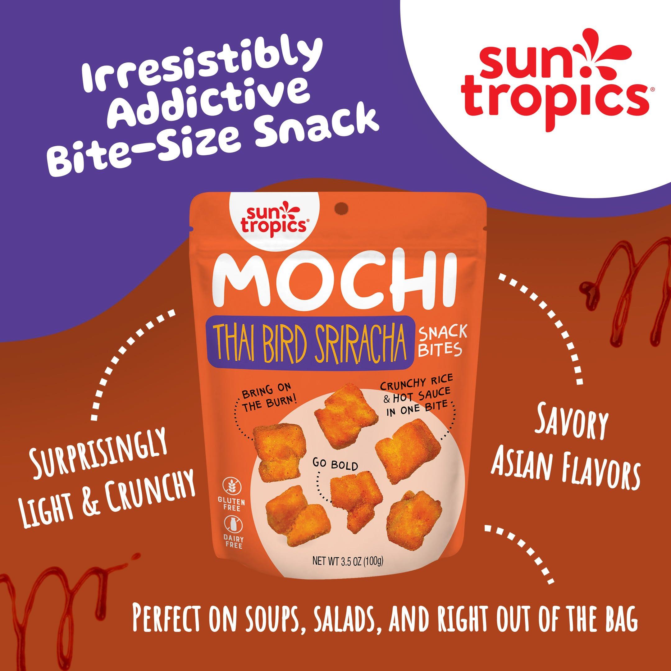 Sun Tropics Sun Tropics Mochi Snack Bites, Thai Bird Sriracha Flavor- 3.5 oz (6 Pack)| Crispy Spicy Mochi Bites, Rice Nuggets | Mochi Puff Rice Crackers- Gluten Free & Dairy Free- No MSG Added | Asian Rice Snacks