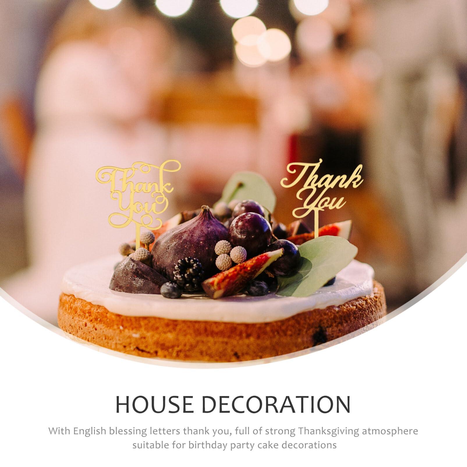 Amosfun 10Pcs Thank You Cake Toppers Thanksgiving Cupcake Topper Food Sticks Dessert Cake Decorations for Wedding Party Supplies (mix style)