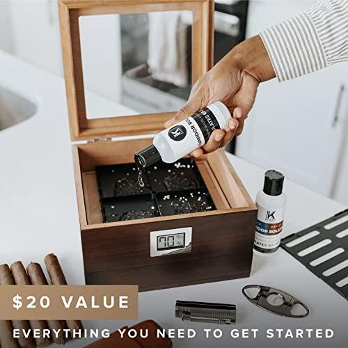 CASE ELEGANCE CASE ELEGANCE Glass Top Humidor with Thick Cedar, Easy humidification System, Accurate Digital Hygrometer - Renzo, Brown