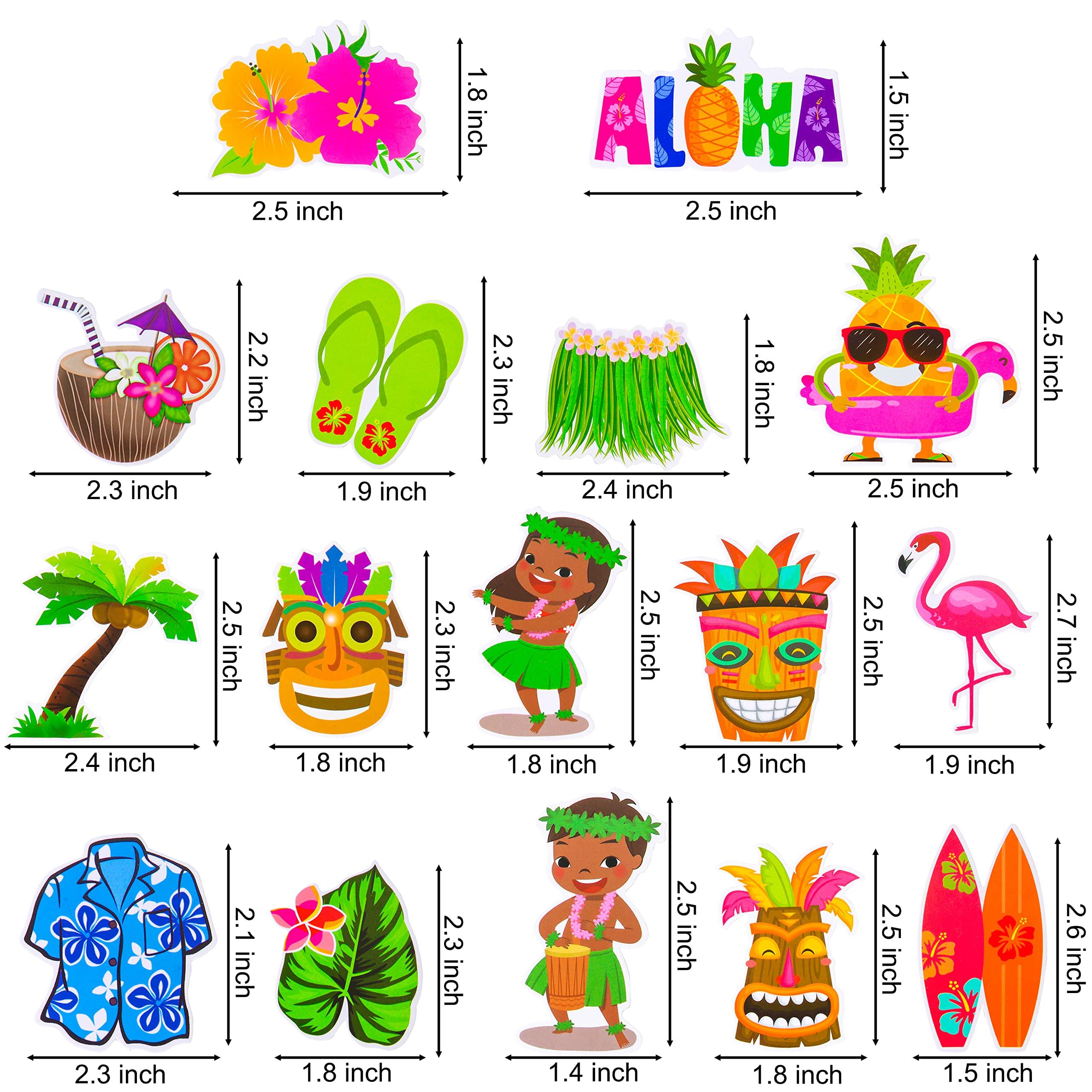 C L cooper life 32 Pcs Hawaii Aloha Luau Cupcake Toppers Hawaiian Tropical Summer Theme Birthday Party Cake Decorations with Palm Leaves Flamingo Tiki Coconut Pattern