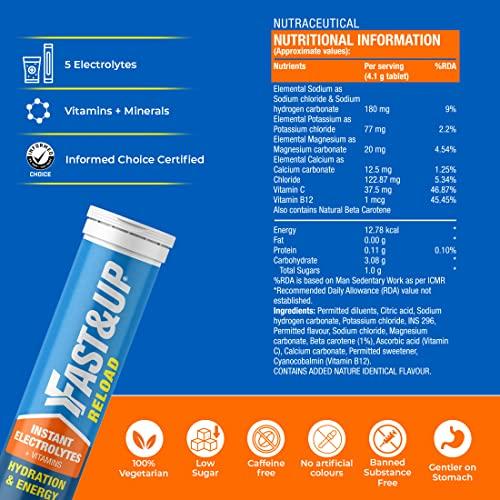 FAST&UP Fast&Up Reload - Electrolyte Energy Drink - Sports Nutrition Electrolyte Drink - Effervescent Tablets for Running & Cycling- 20 effervescent Tablets - Lime and Lemon Flavour