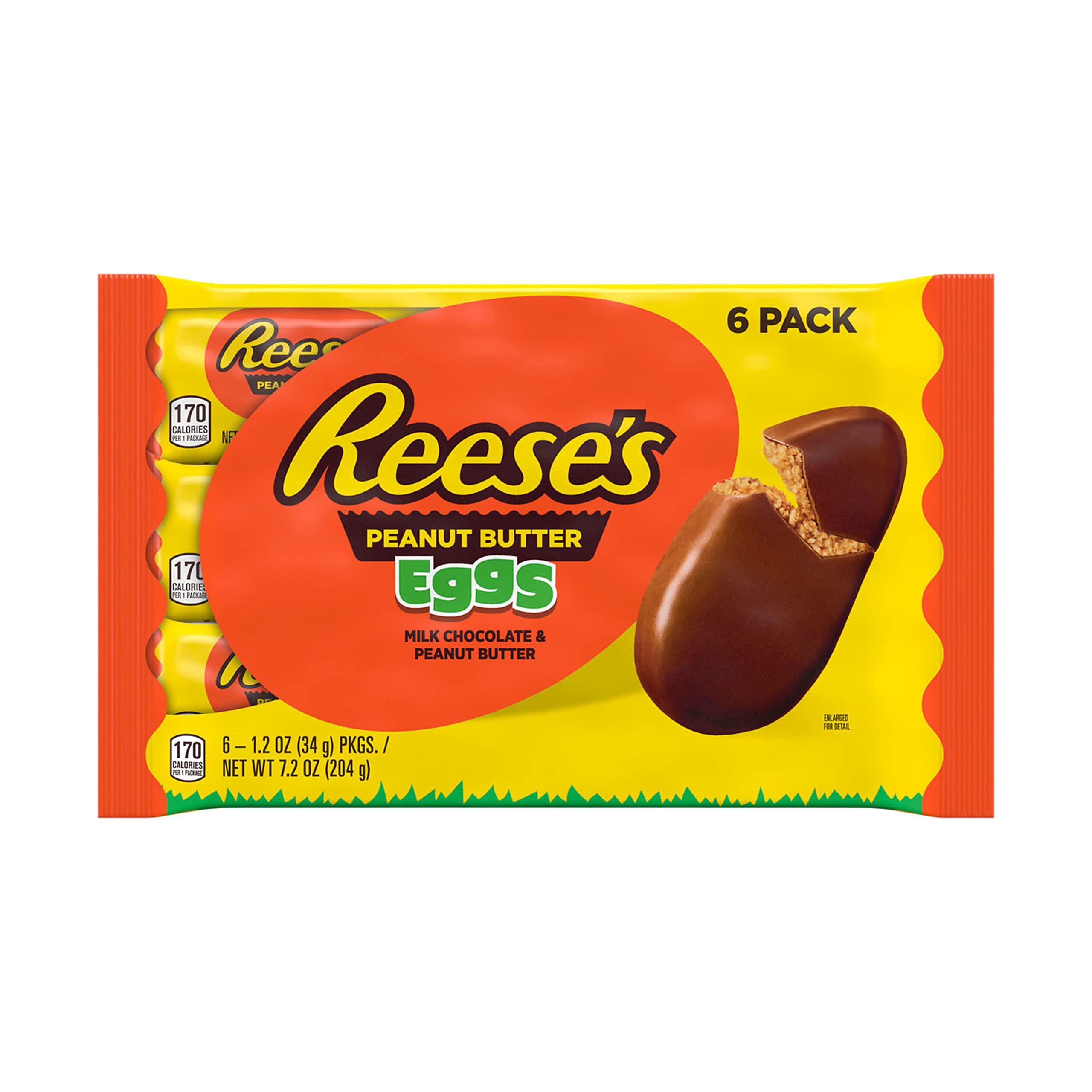 HERSHEY'S REESE\'S Milk Chocolate Peanut Butter Eggs, Easter Basket Easter Candy Packs, 1.2 oz (6 Count)