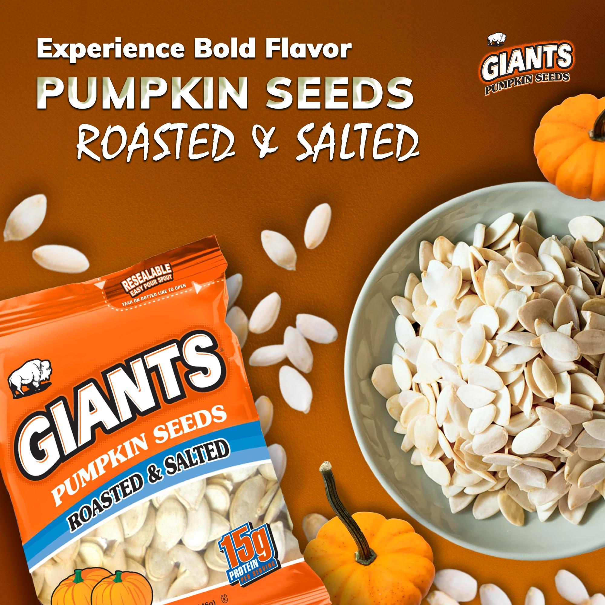 GIANTS SUNFLOWER SEEDS GIANTS Pumpkin Seeds - Pumpkin Seeds in Shell, Pumpkin Seeds to Eat, Roasted and Salted, Whole Pumpkin Seeds with Shell, High Protein Snack with 15g Protein Per Serving - 5.15 oz (Pack of 2)