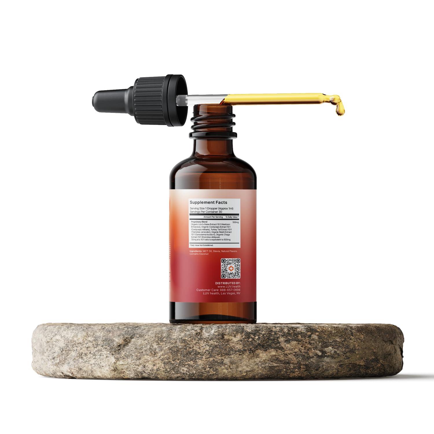 LUV health LUV Flow Drops: Adaptogen Mushroom Blend for Mental Clarity & Energy, Vegan Keto, Focus & Immunity Support, Lion\'s Mane, Cordyceps, Reishi, USA Made, Non-GMO, 30 Servings (1)