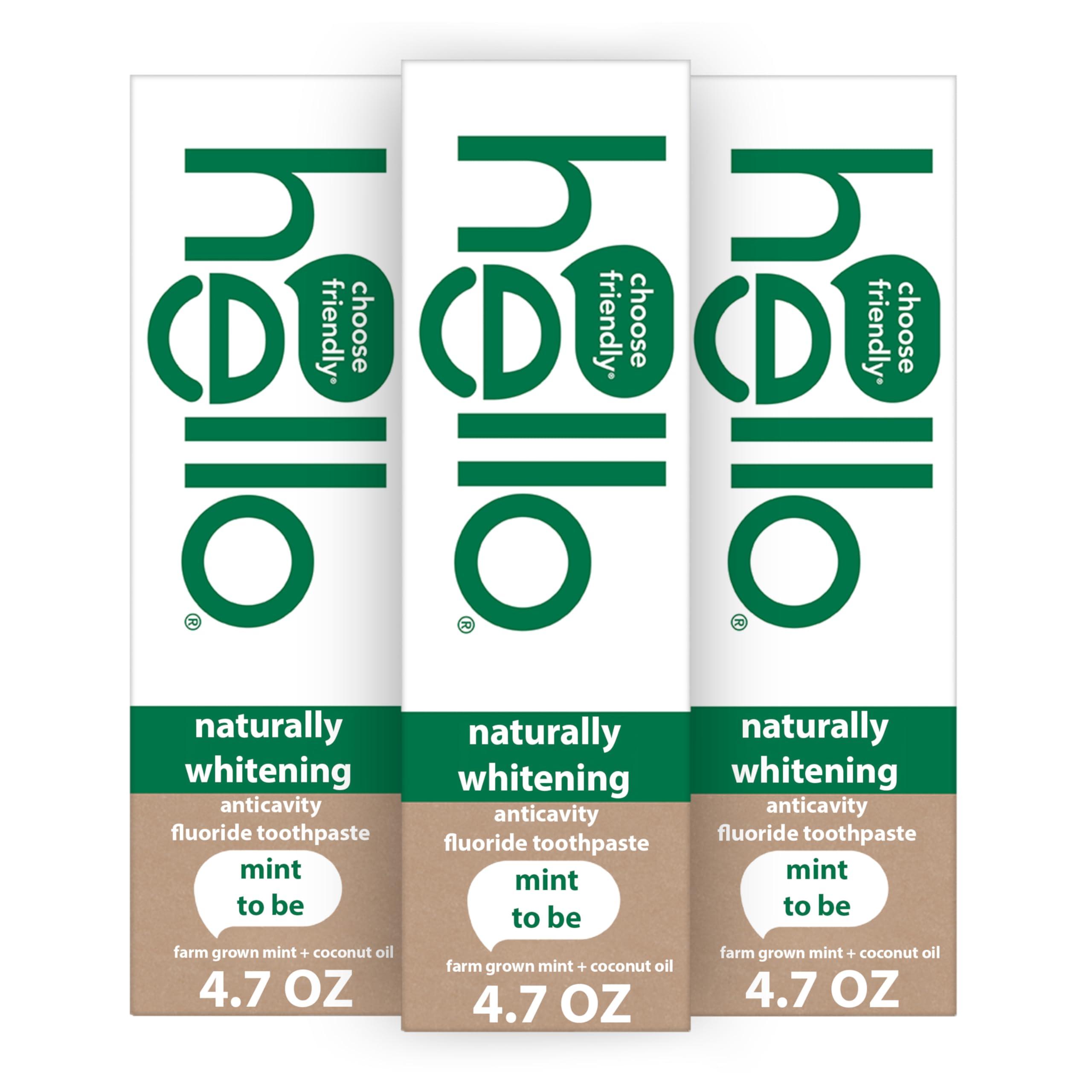 hello Hello Naturally Whitening Fluoride Toothpaste, Natural Peppermint Flavor and Tea Tree Oil, Peroxide Free, Gluten Free, SLS Free, 3 Pack, 4.7 OZ Tubes