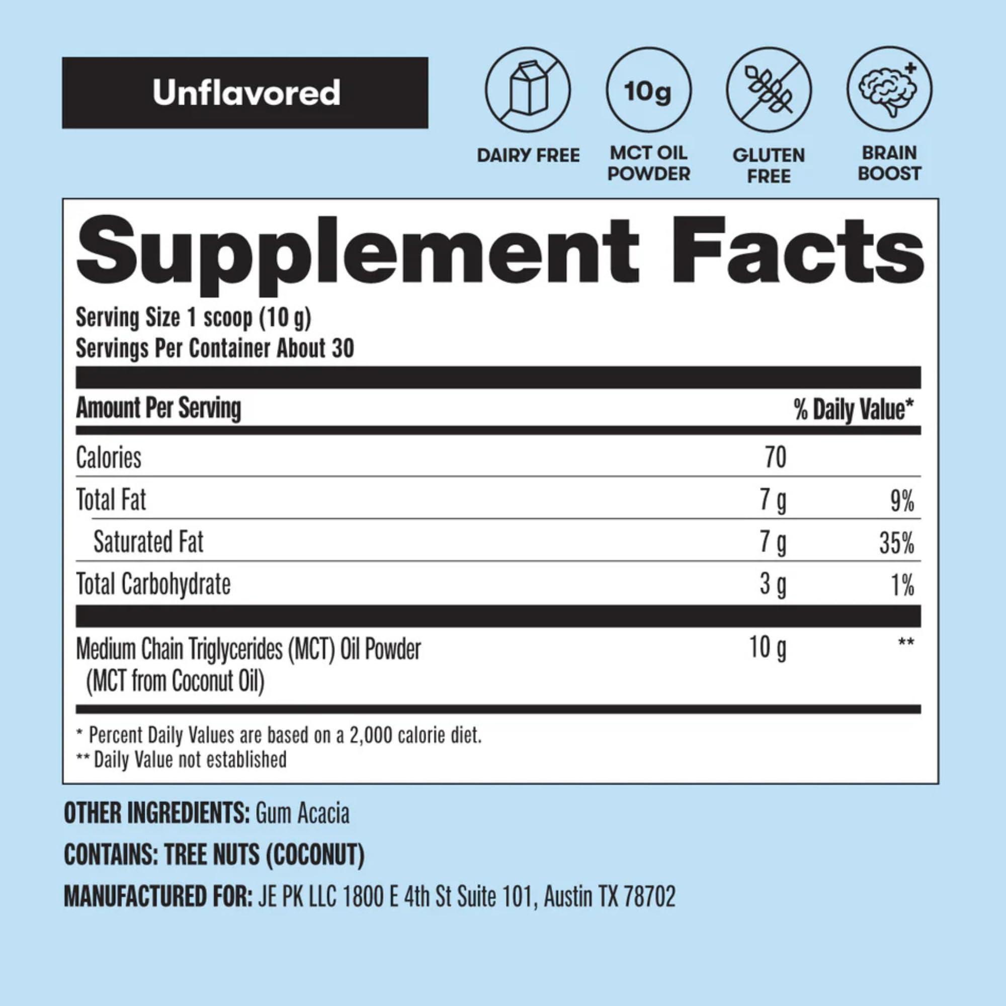 Perfect Keto Perfect Keto 7g MCT Oil Powder, Medium Chain Triglycerides Supplement, Non Dairy Coffee Creamer for Keto Diet, Ketogenic MCT Oil Mix for Coffee, Smoothie, Protein Shakes, Tea, Unflavored, 30 Servings