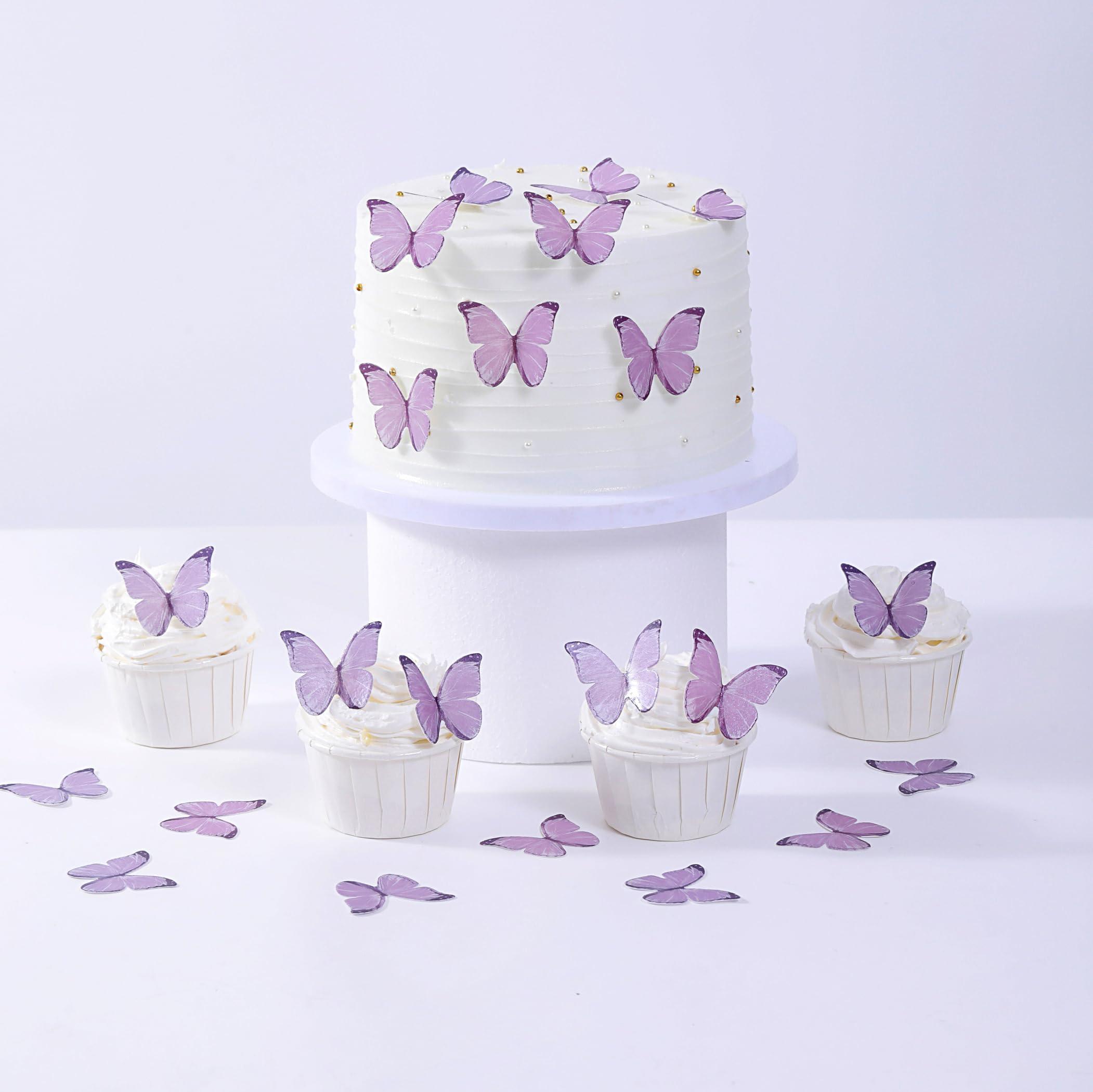YOcity 48PCS Wafer Paper Butterfly Cake Toppers YOcity Edible Butterflies for Cake Decorations Purple Butterfly Cupcake Toppers for Birthday Party Wedding Food Decorations (Purple)