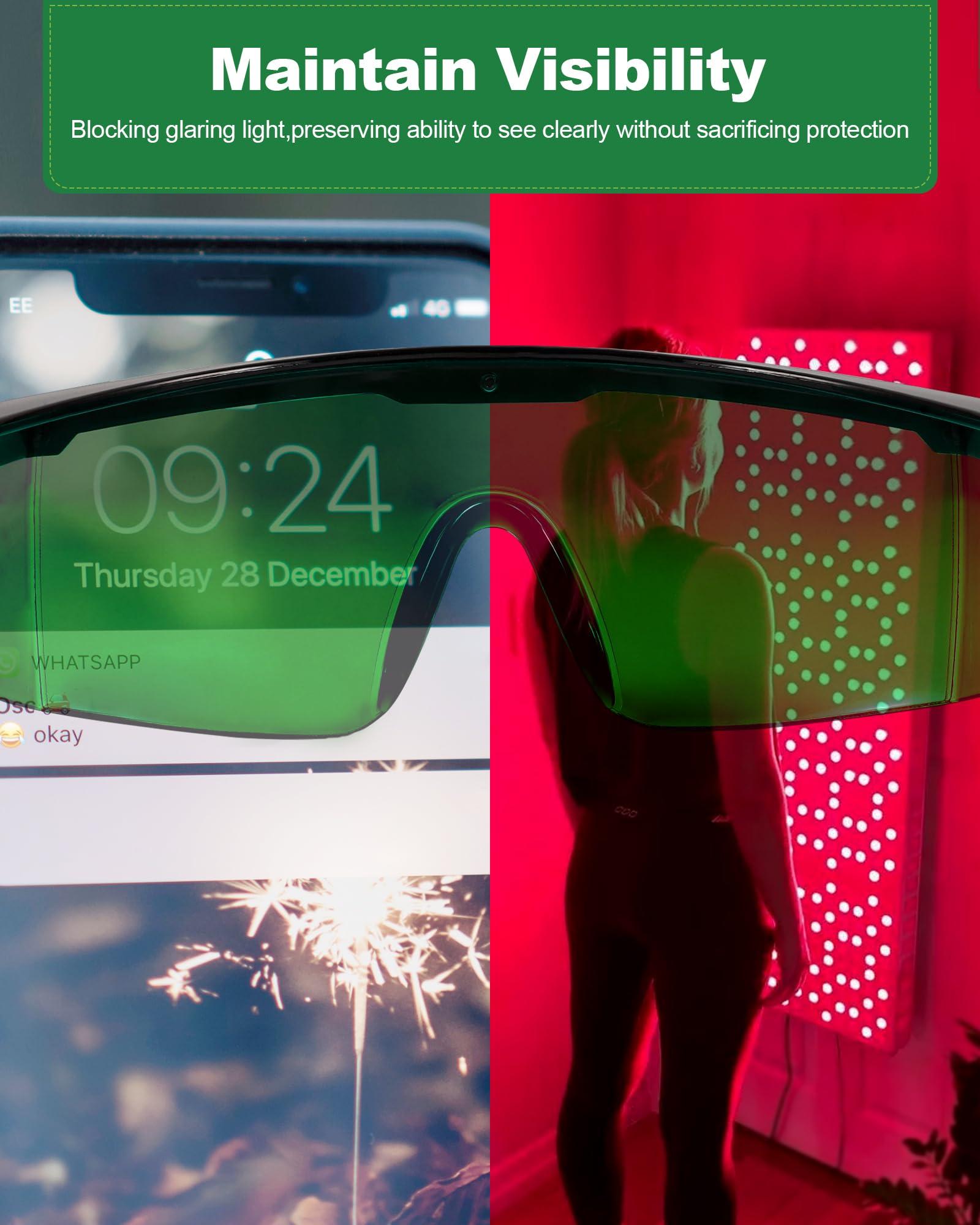 LIGHTMEUP LIGHTMEUP Red Light Therapy Glasses, See-Through Eye Protection Goggles 200-2000nm Full-Coverage Design Adjustable (Deep Green- 1 Pair)