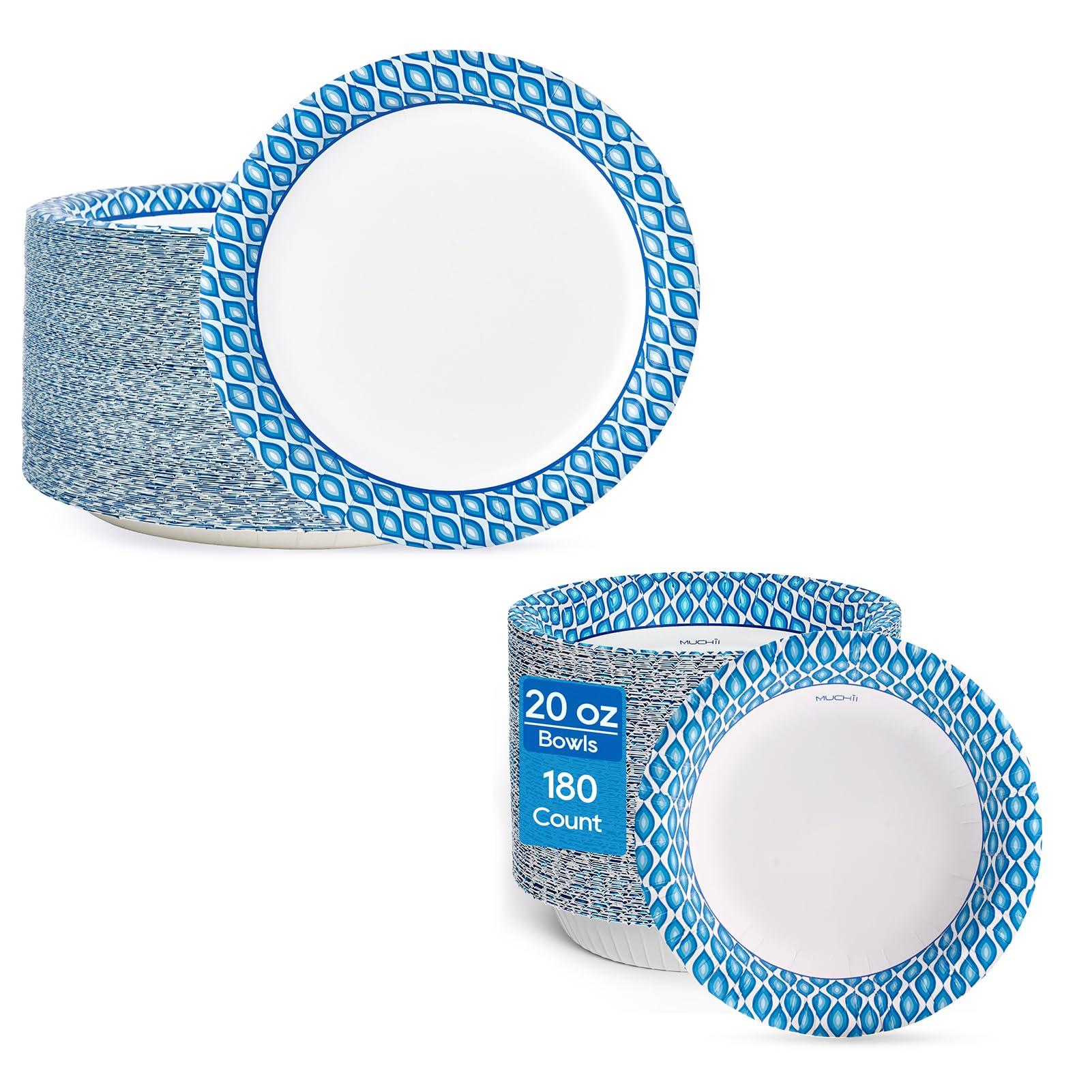 MUCHII MUCHII Paper Plates 10 Inch, 150 Counts & 20 Oz Paper Bowls 180 Counts for Breakfast, Lunch, and Dinner Meals