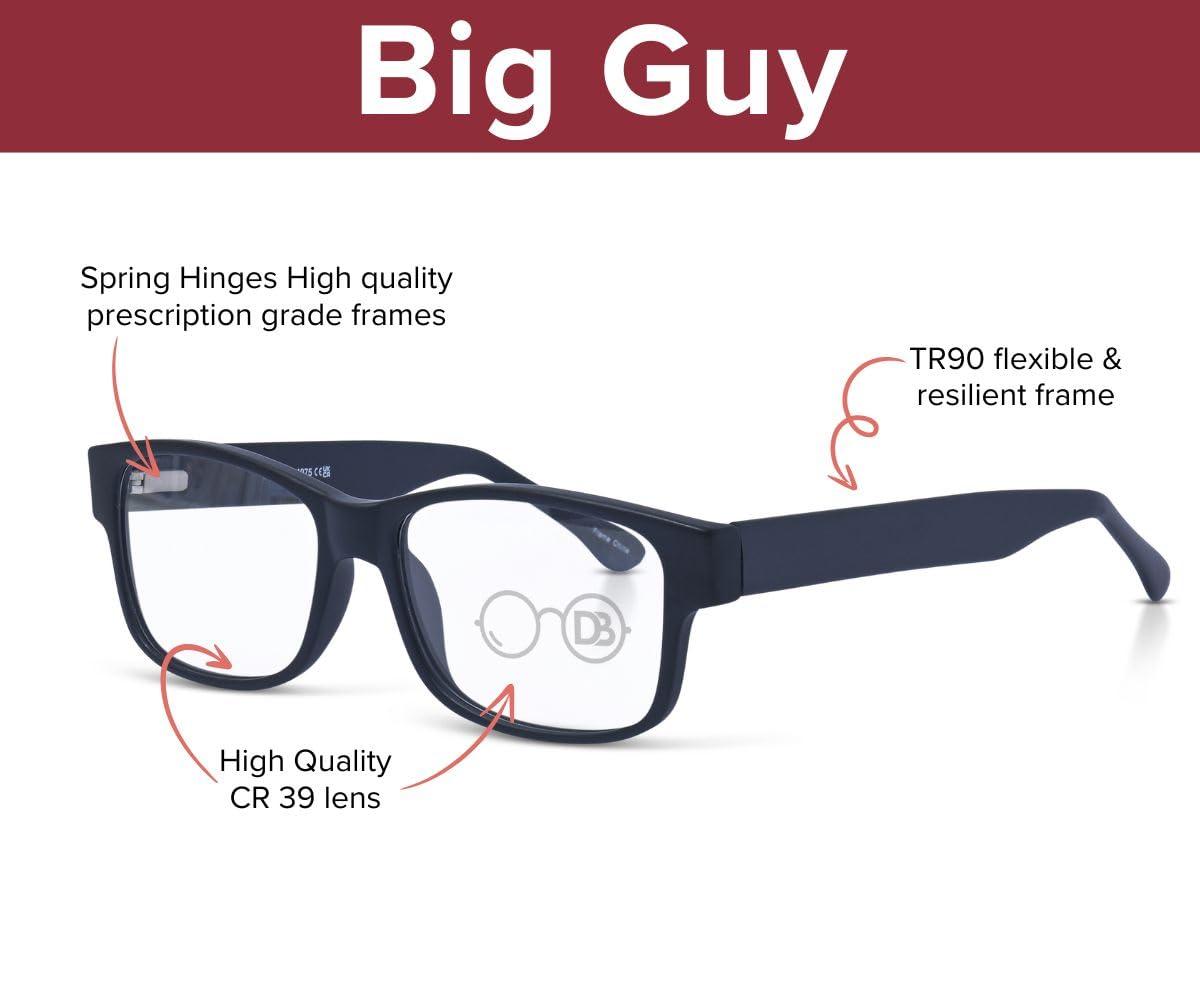 DEBSPECS DEBSPECS XXL Optical Reading Glasses - Extra Large Magnifying Reading Glasses With 160mm Wide Frames - 2 Colors (Black, 2.5, Diopters) Custom Made To Order