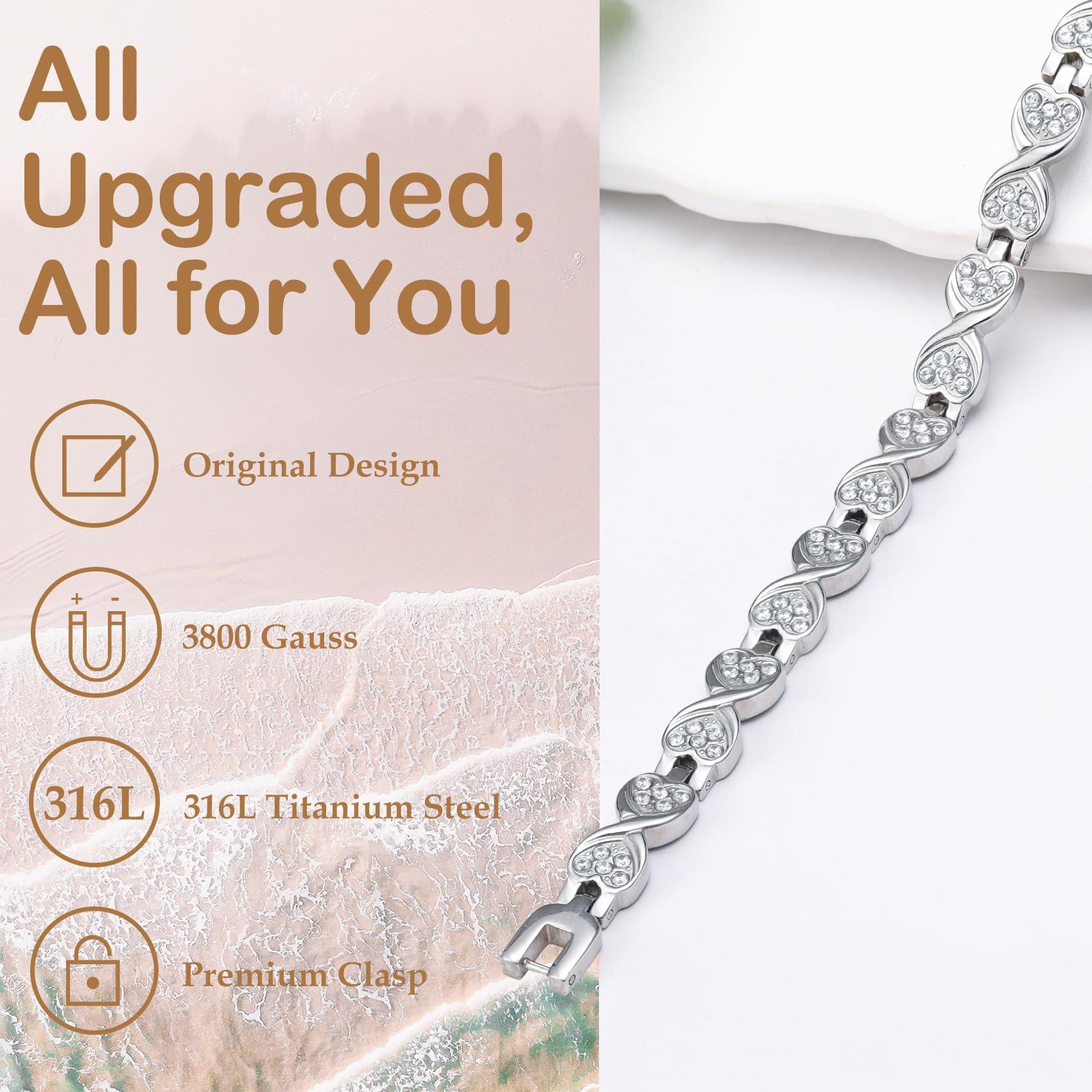 Feraco Feraco Ultra Strength Magnetic Bracelets for Women with 3800 Gauss Magnets, Stainless Steel Magnet Bracelet, Adjustable with Sizing Tool