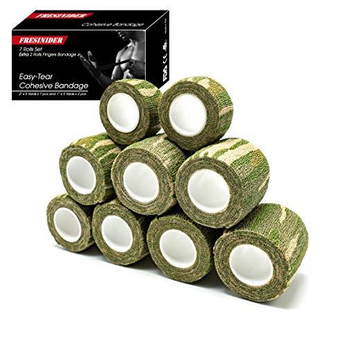 FRESINIDER FRESINIDER 9 Rolls Self Adhesive Wrap Athletic Tape Gauze, Breathable Elastic Cohesive Bandage for Sports Injury & Pet (7 Pcs 2"x 5 Yards + 2 Pcs 1" X 5 Yards) (Forest Camo)
