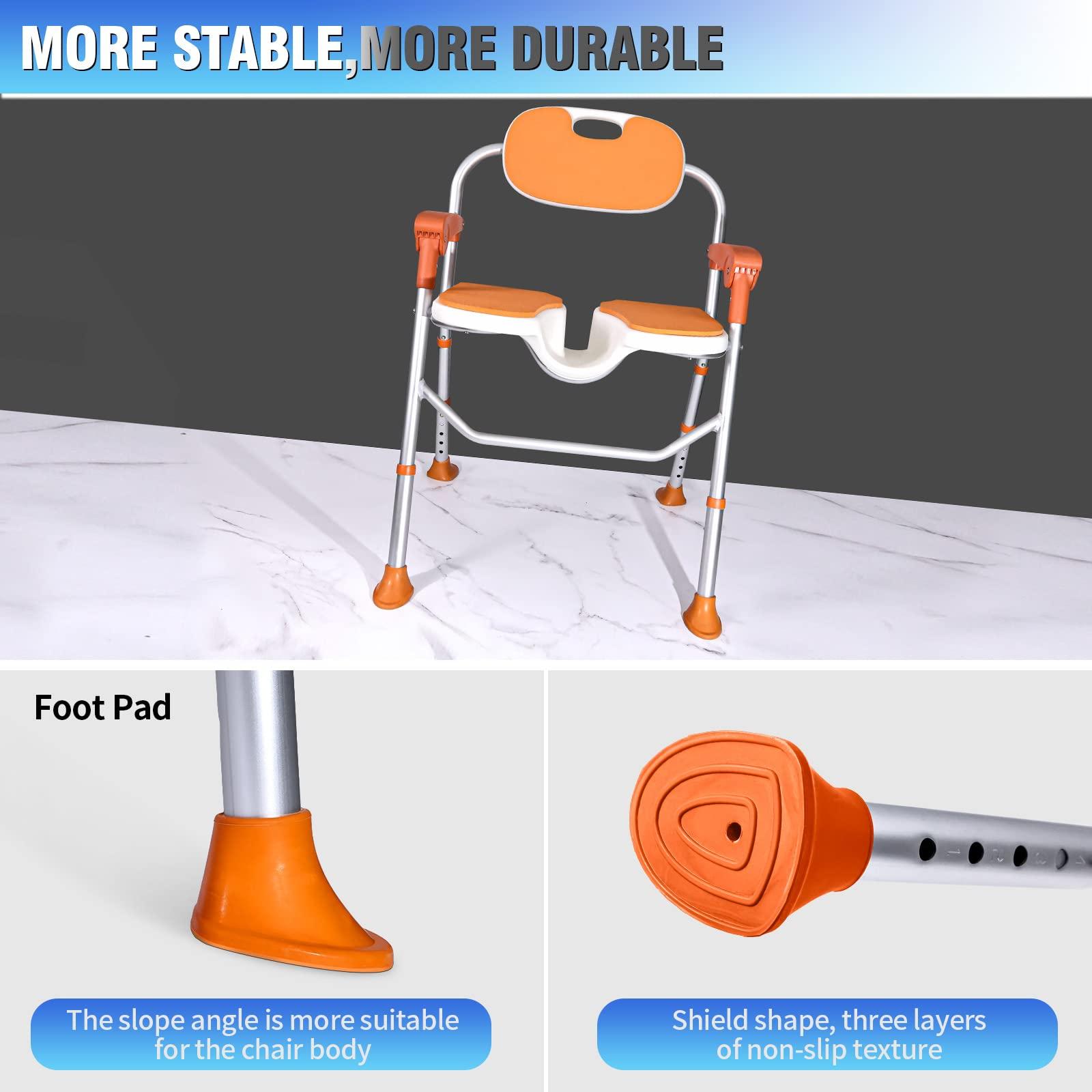 Felstar Shower Chair with Arms and Back 350 LB, Folding Shower Chair 5-Level Adjustable, Non-Slip Feet Shower Seat Cutout for Private Washing,for Elderly,Disabled, Seniors & PregnantHeavy Duty Shower Chair