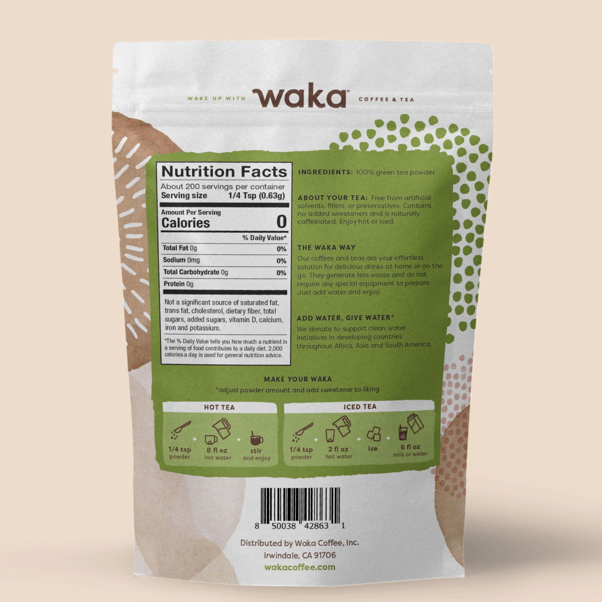 Waka Coffee Waka Premium Instant Tea No Sugar Added & Unsweetened Green Tea (200 Cups) & Peach Flavor (20 Cups)