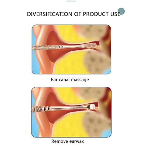 TFK.XTAY Spring Ear Wax Cleaner Tool Set Ear Cleaner Ear Cleaner Tool Ear Wax Removal Spoon Double Ended with Stainless 360° Spiral Ear Massage Cleaning Tool Ear Cleaner Cleaning Brush and Storage Box Gold