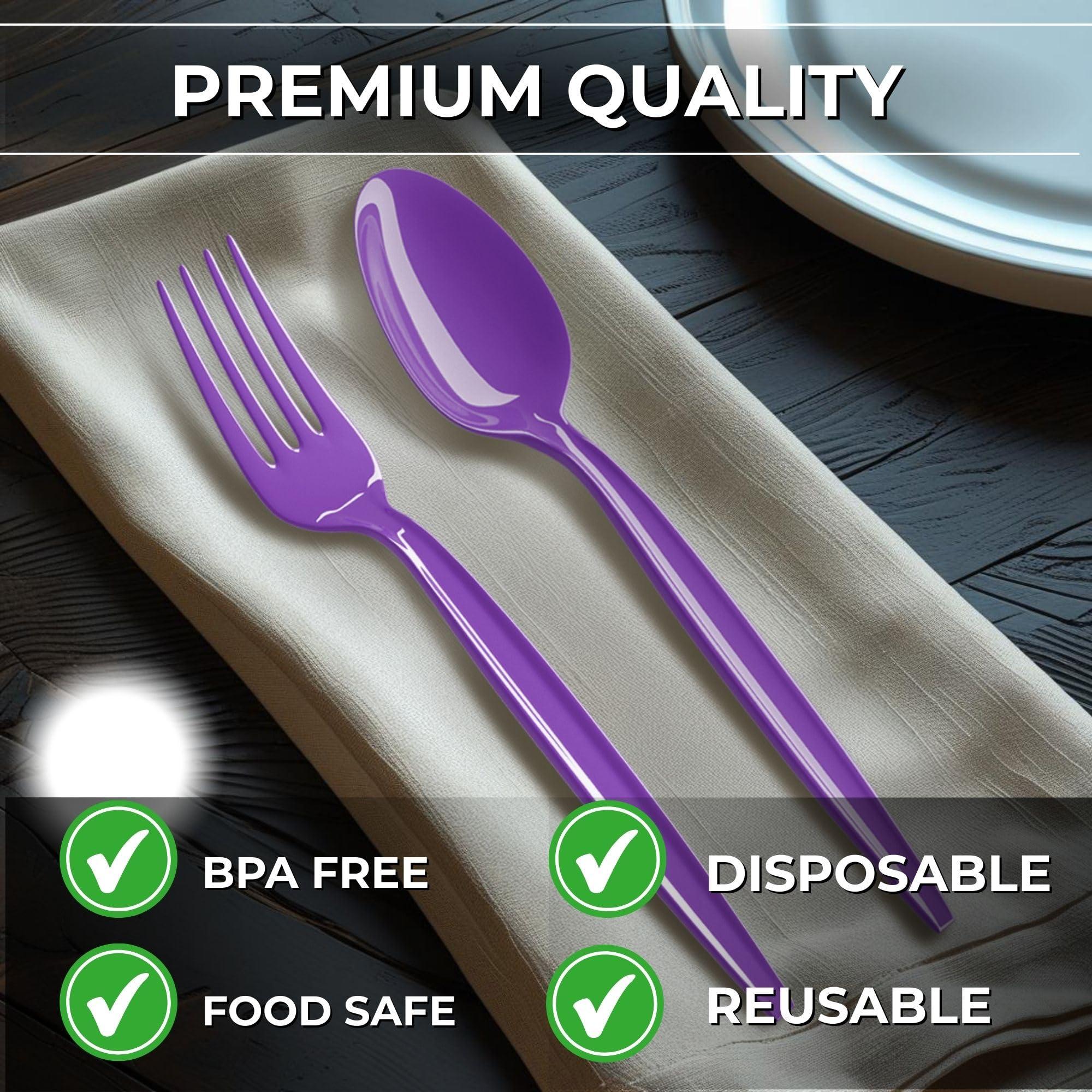 Blue Orchards Purple Plastic Forks (24 Pack) - Purple Forks for Parties, Lightweight Plasticware, Colored Plastic Forks, Plastic Utensils, Disposable Cutlery for Occasions, Party Plastic Forks, Blue Orchards