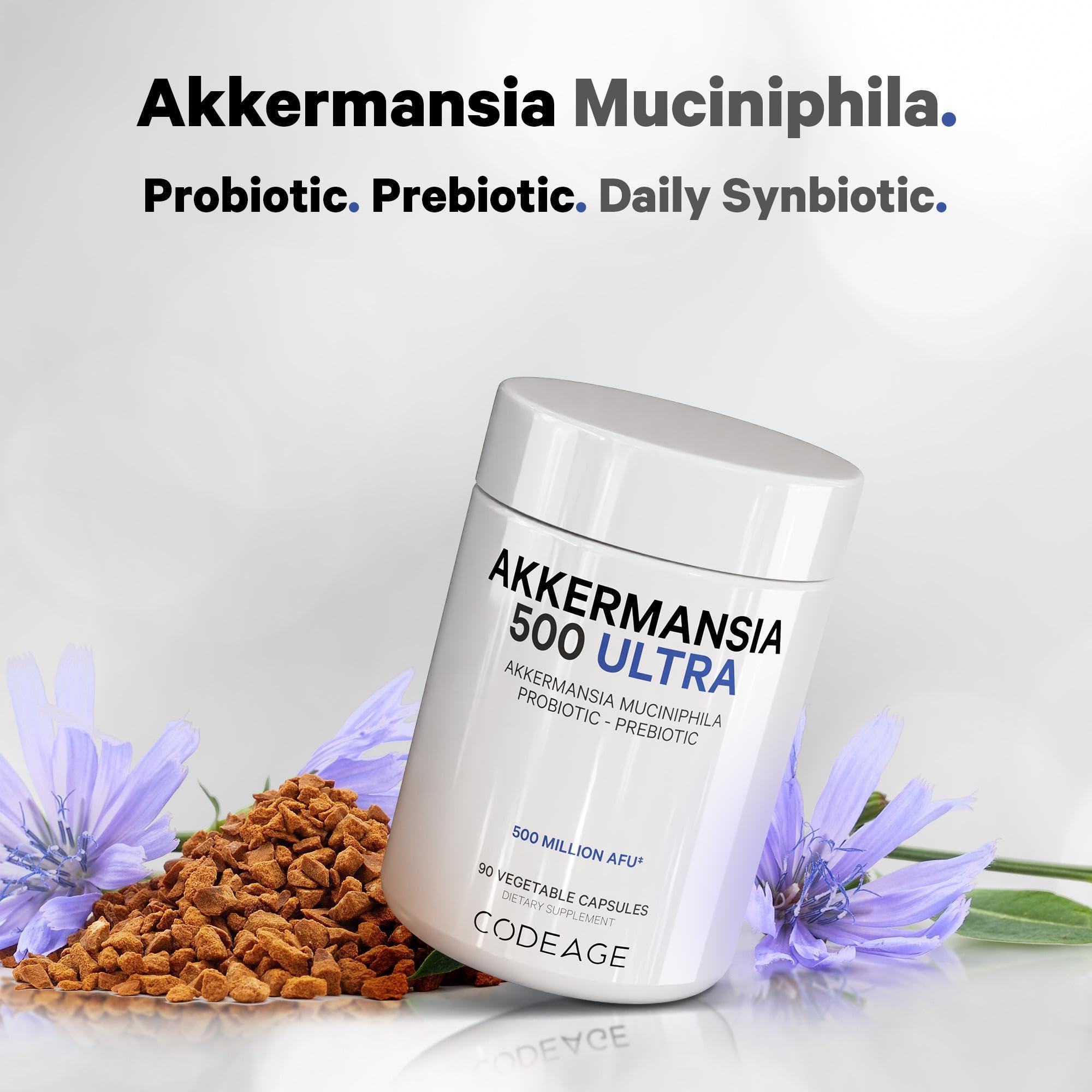 Codeage Codeage Akkermansia Muciniphila Probiotic Ultra - High-Potency 500M AFUs Akkermansia Probiotic Supplement - Enhanced Daily Probiotic & Prebiotic, Chicory Inulin - 3-Month Supply - 90 Capsules
