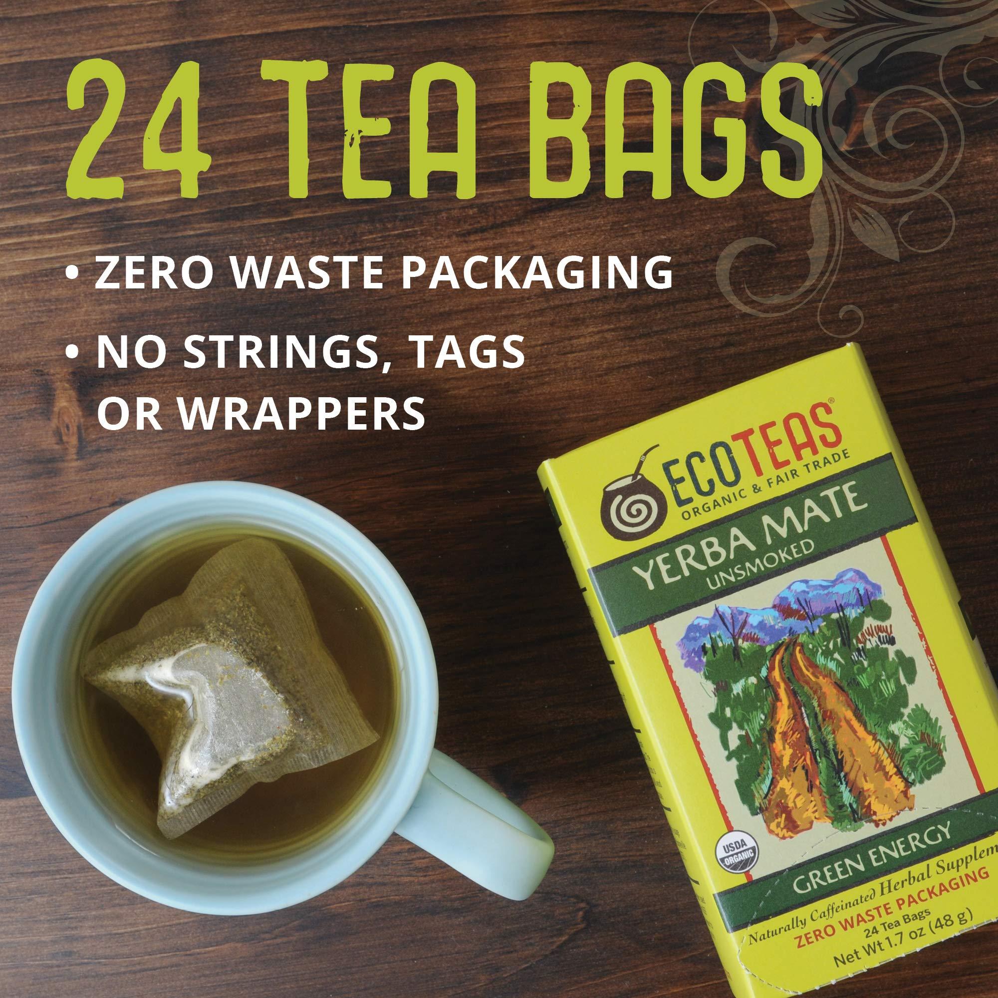 ECOTEAS ECOTEAS Organic Unsmoked Yerba Mate Tea Bags - 24 Count, 1.7 Oz - Organic Detox Tea - Hi Caf Tea - Clean Yerba Mate Energy Burst - Ecoteas Yerba Mate