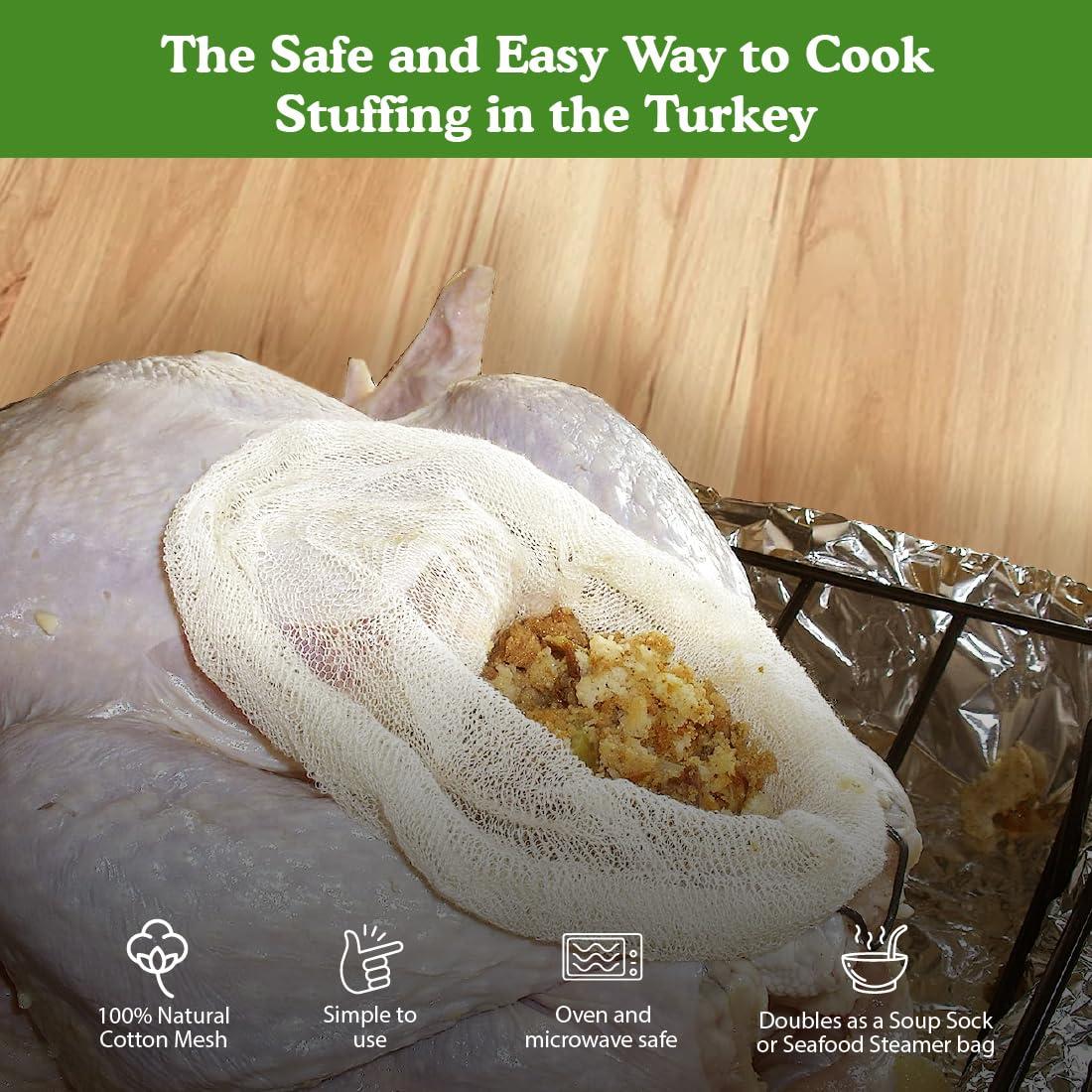 Regency Wraps Regency Wraps Turkey Stuffing Bags, 100% Cotton Mesh Bag Allows Poultry Juice to Flavor Dressing with Mess-Free and Safe Removal, Pack of 2, Natural