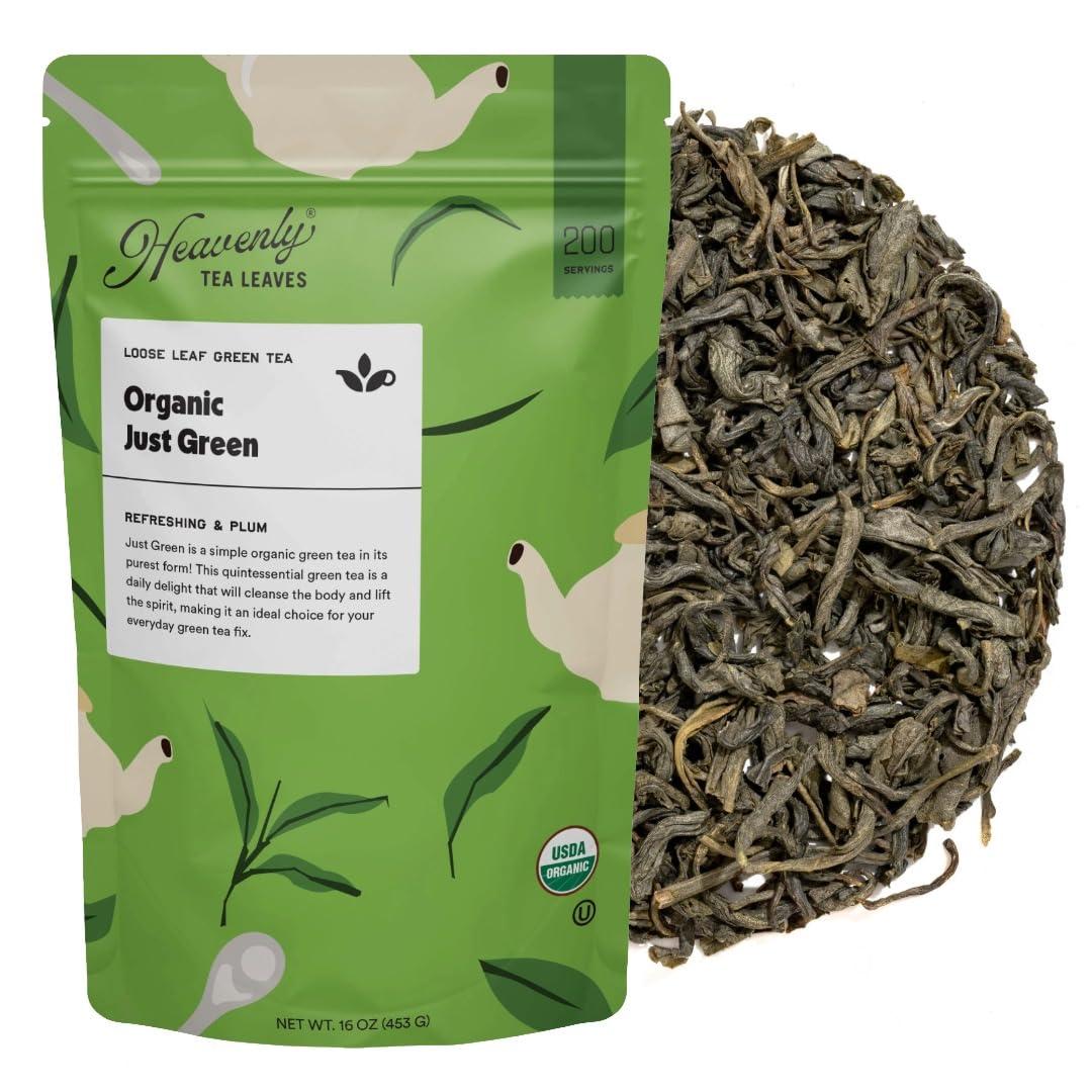 Heavenly Tea Leaves Heavenly Tea Leaves Organic Just Green, Bulk Loose Leaf Green Tea, 1 Lb. (Approx. 200 Servings) - Antioxidant Rich, Immune Boosting, Hot or Iced Tea, Great Natural Energy Source