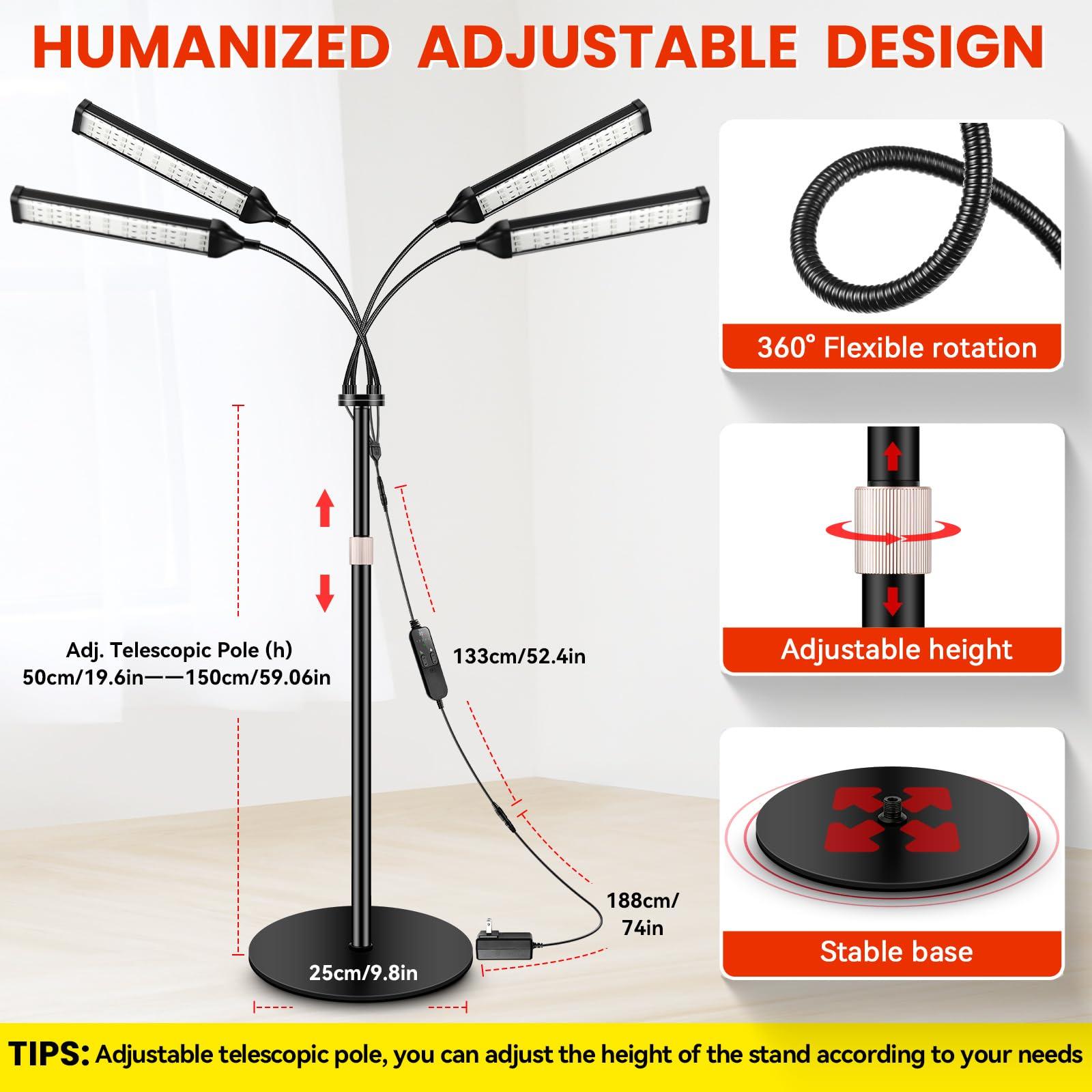 Viconor Viconor Red Light Therapy Lamp,4 Head Infrared Light Therapy for Body Device with Adjustable Stand-660nm Red Light850nm Near Infrared Light Therapy Device for Face,Body,Pain,Skin at Home