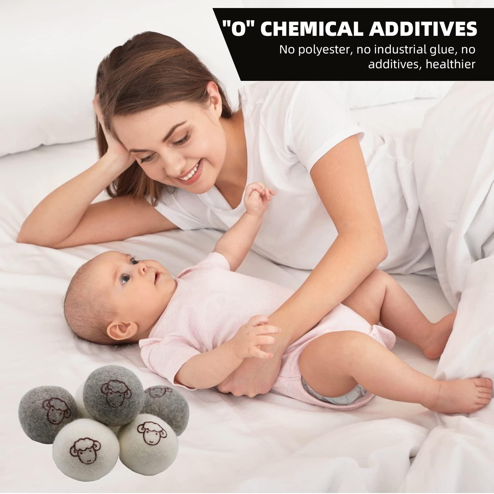 LNBEI Wool Dryer Balls - 6 PCS Tumble Dryer Balls, Hypoallergenic, Reusable, Anti Static Tumble Dryer Balls, Natural Fabric Softener, Reduce Drying Time and Wrinkles, Wool Balls for Tumble Dryer