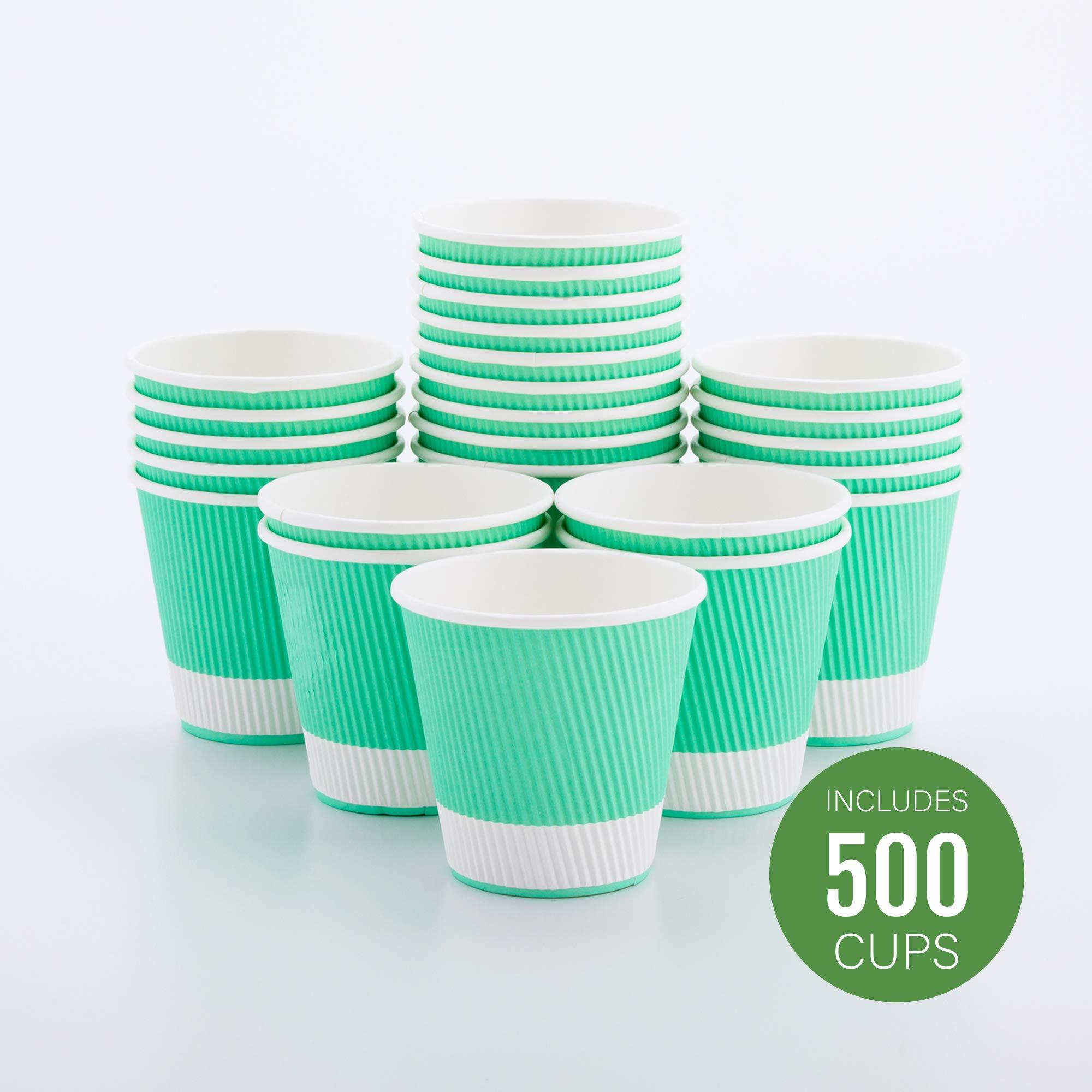 Restaurantware 8 Ounce Disposable Coffee Cups, 500 Double Wall Hot Cups For Coffee - Lids Sold Separately, Rippled Wall, Light Green Paper Insulated Coffee Cups, For Coffee, Tea And More-Restaurantware