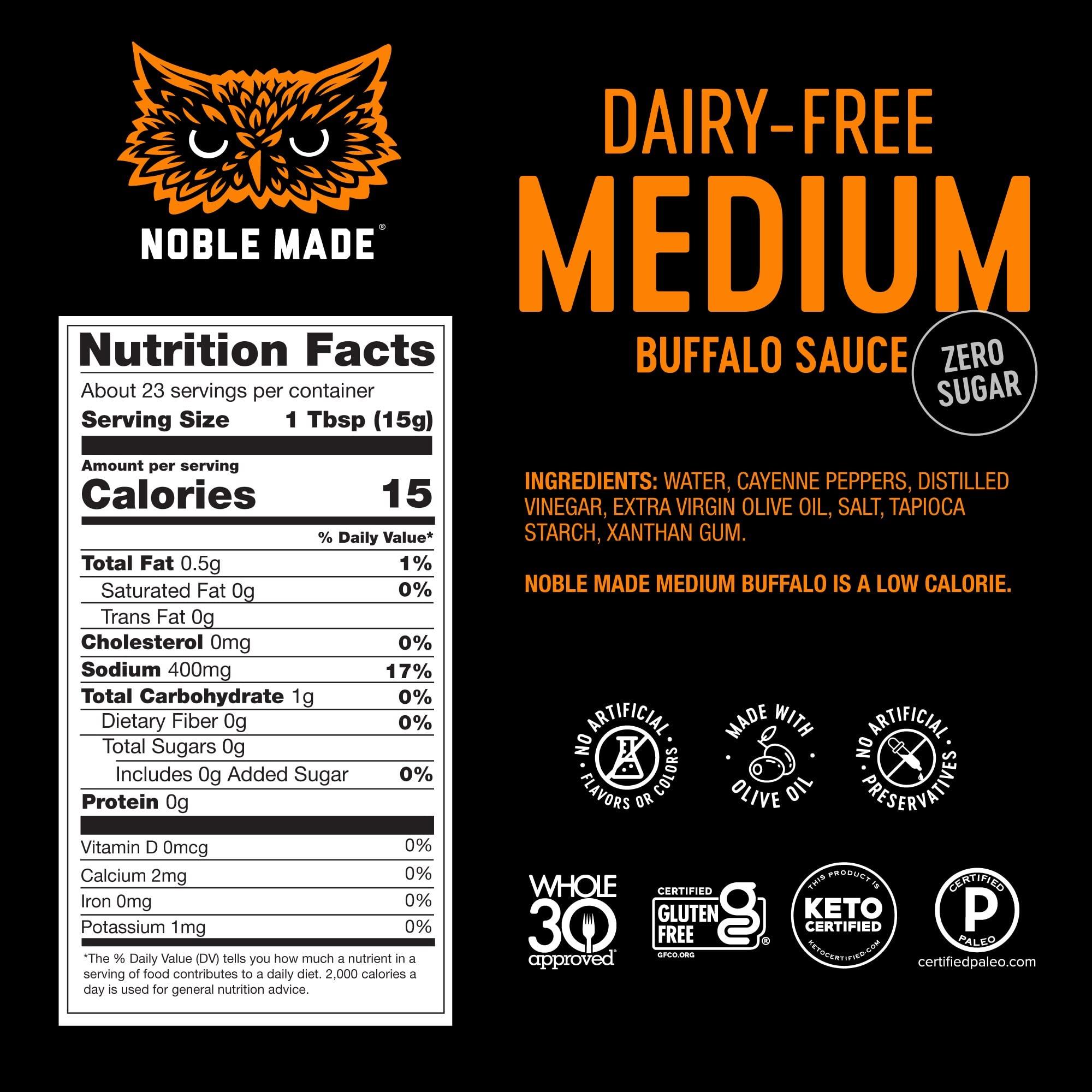 The New Primal Noble Made Buffalo Sauce, Keto, Gluten Free, Vegan Dipping & Wing Sauce, Low Carb, Dairy Free, Low Calorie, Paleo, Low Sugar, and Whole30 Approved, Medium Buffalo, 13 oz (1 Count)