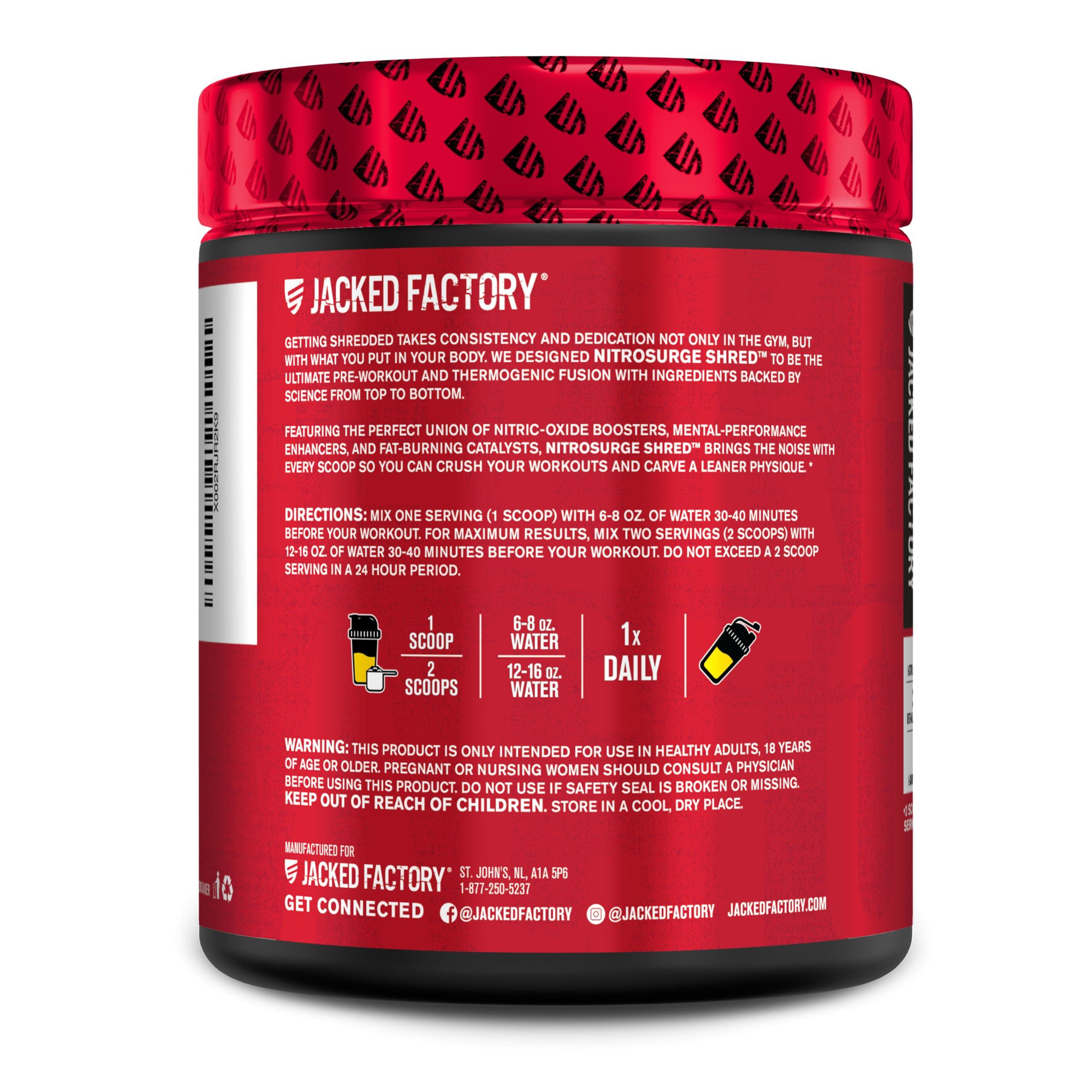 Jacked Factory Jacked Factory Nitrosurge Shred Thermogenic Pre-Workout in Blueberry Lemonade & BCAA in Fruit Punch for Body Recomposition, Muscle Building and Recovery