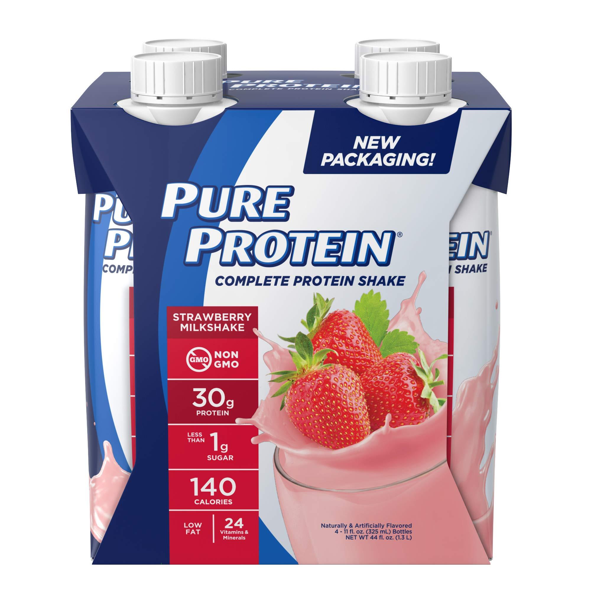Pure Protein Pure Protein Shake, Strawberry, 30g Protein, 11 FL Oz, 4 Ct (Pack of 1)