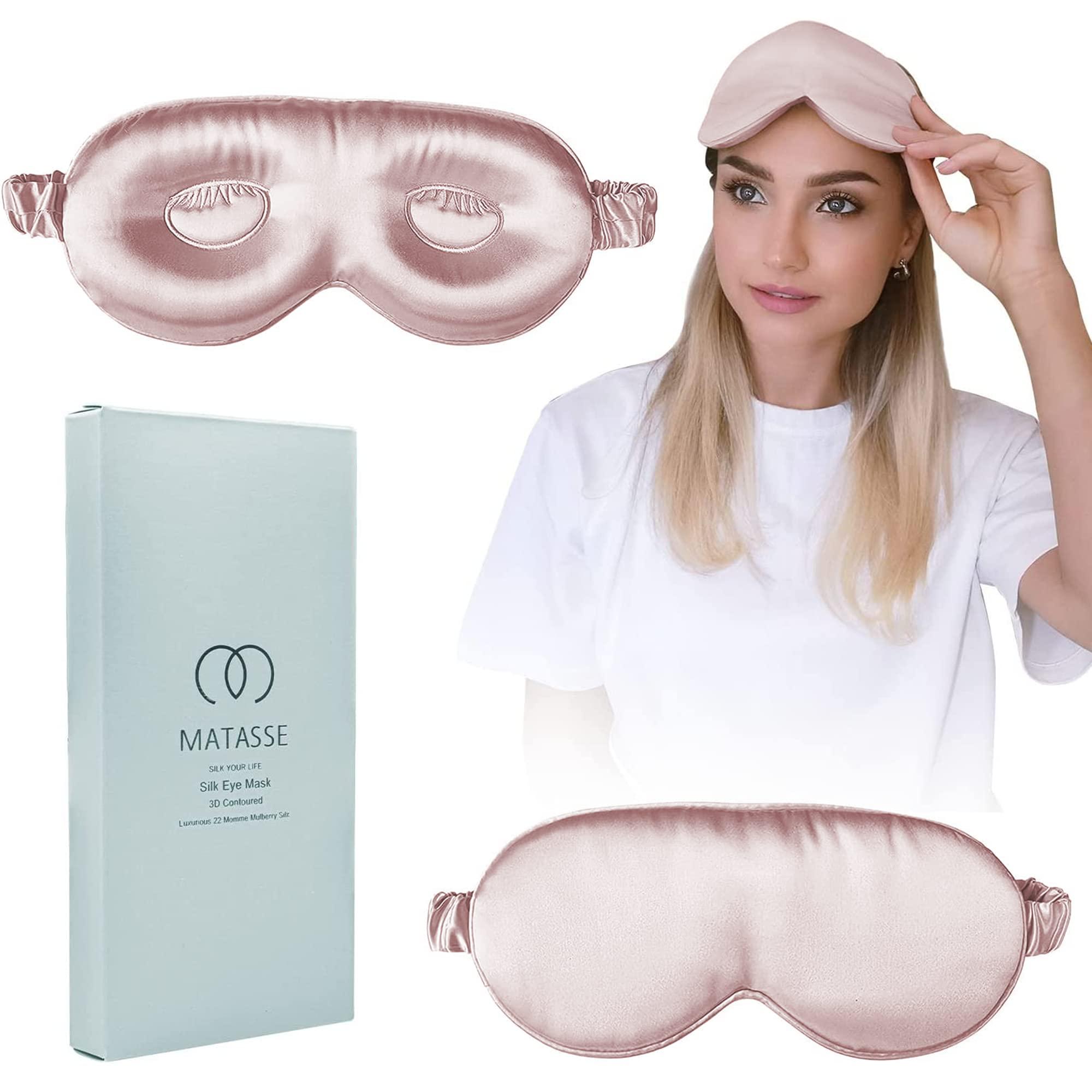 MATASSE Silk your life MATASSE Silk Eye Mask for Sleeping with Adjustable Elastic Band - 3D Contoured Eye Cover Sleep for Women, Men, No Wrinkles (Champagne & Pink)