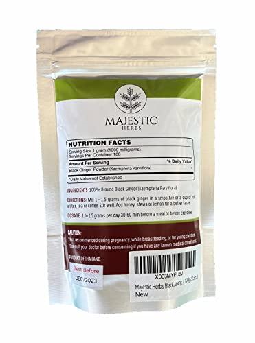 Majestic Herbs Black Ginger Powder (Kaempferia parviflora) by Majestic Herbs | 100g (3.5oz) |All Natural - No Additives - Non-GMO | Perfect for Teas, Coffee, Smoothies, and Baking