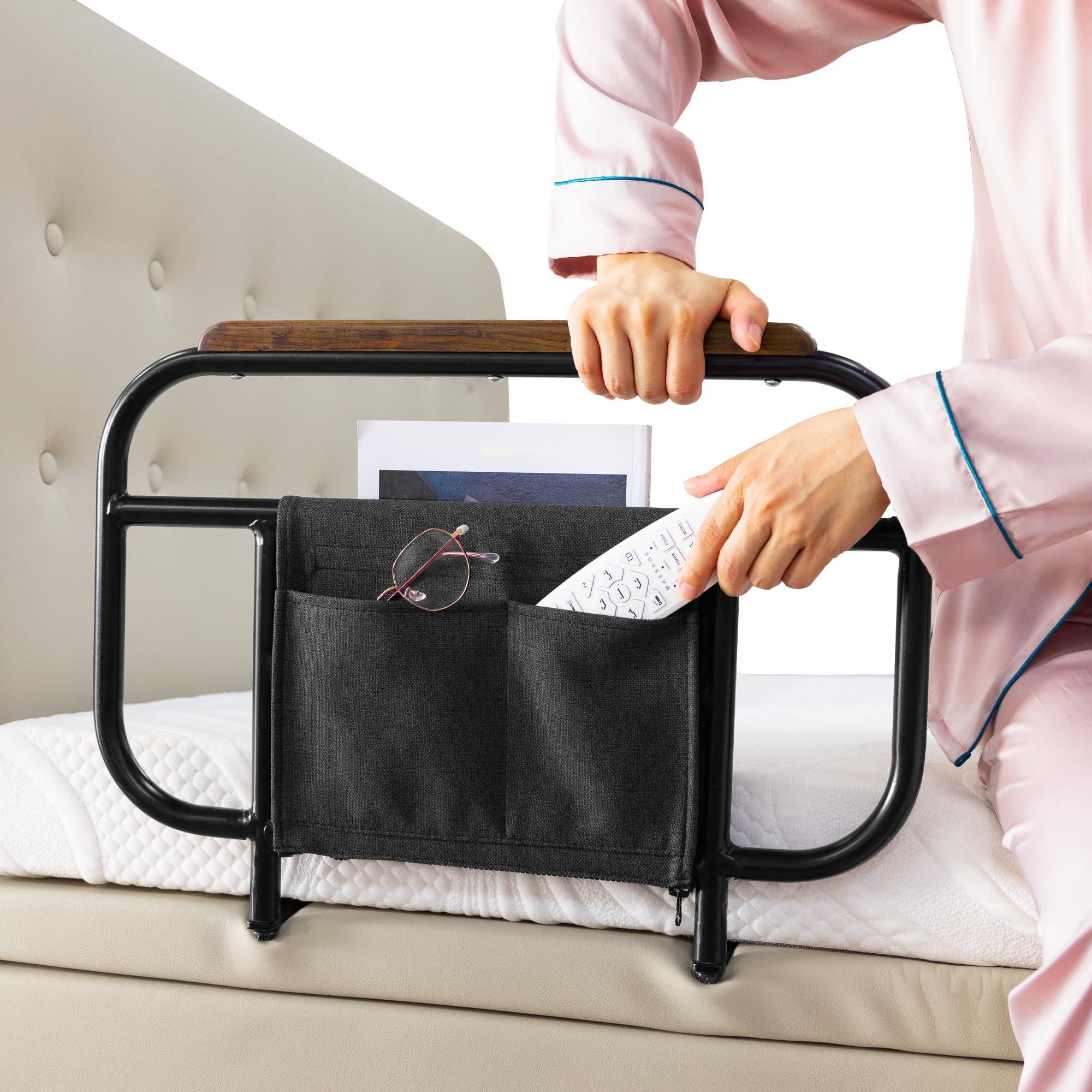 Skuehod Bed Side Rails for Adjustable Bed Base Pull Up Assist, Fit Wooden Base Only, for Mattress Under 12 Inches, Set of 2