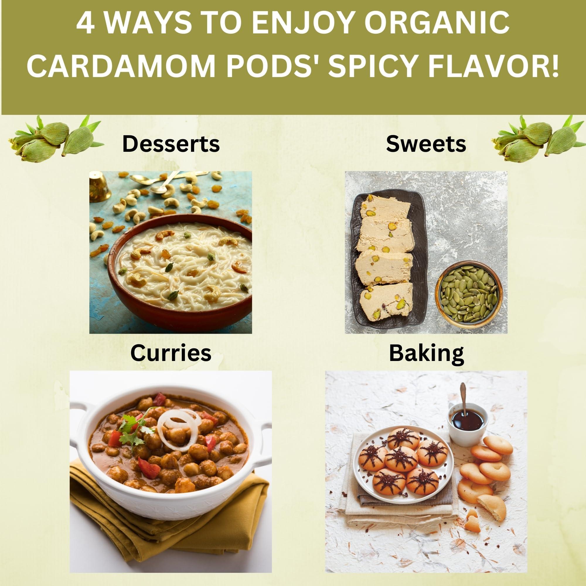 SPICY ORGANIC SPICY ORGANIC Jumbo Size Green Cardamom Pods - 4 oz - 100% Pure USDA Organic - Non-GMO, Gluten-Free - Comes in a Resealable Pack - Freshly Harvested - 90 Servings Per Container