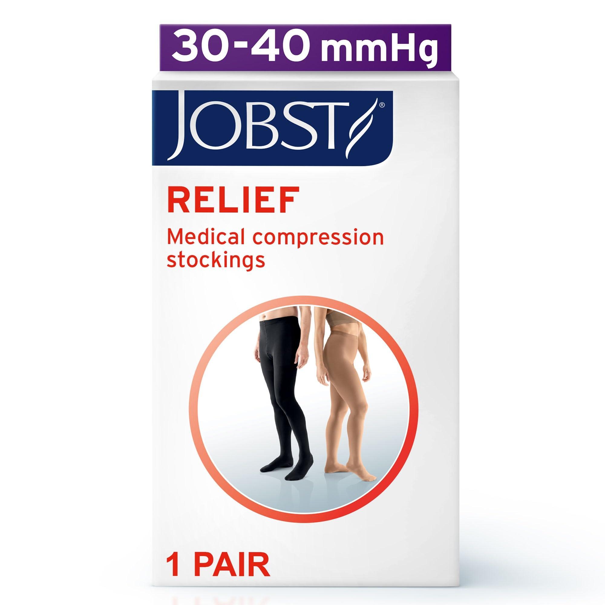 JOBST JOBST Relief 30-40 mmHg Compression Stockings, Waist High Pantyhose, Open Toe | Compression Socks for Women/ Men for Tired, Aching or Swollen Legs, Minor Varicosities | Beige, Medium