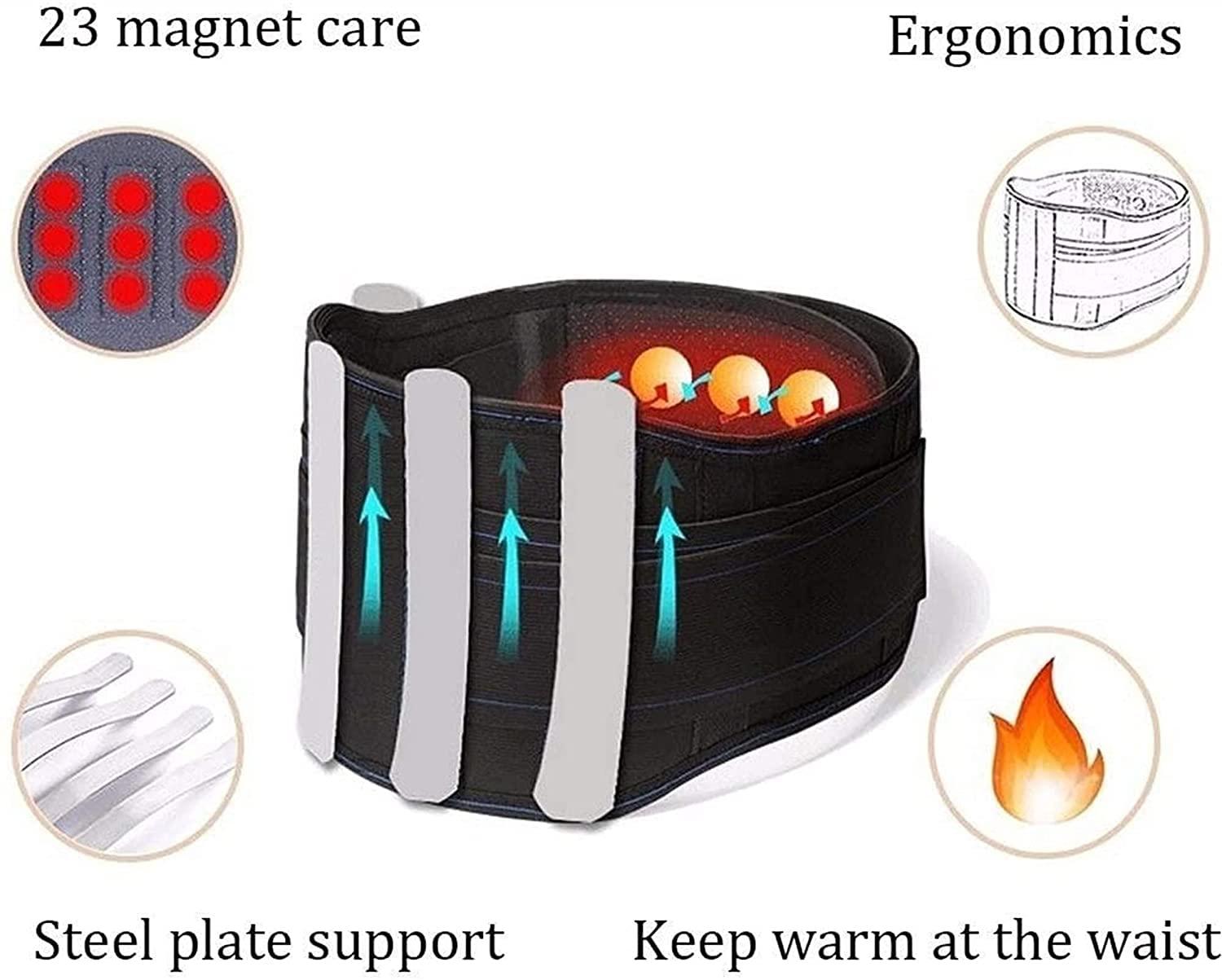 SJHY Lumbar Support Belt Self-Heating Lower Back Brace,Magnetic Therapy Lumbar Support for Sciatica, Spasms, Nerve and Herniated for Pain Relief Back Braces (Color : Black, Size : Medium)